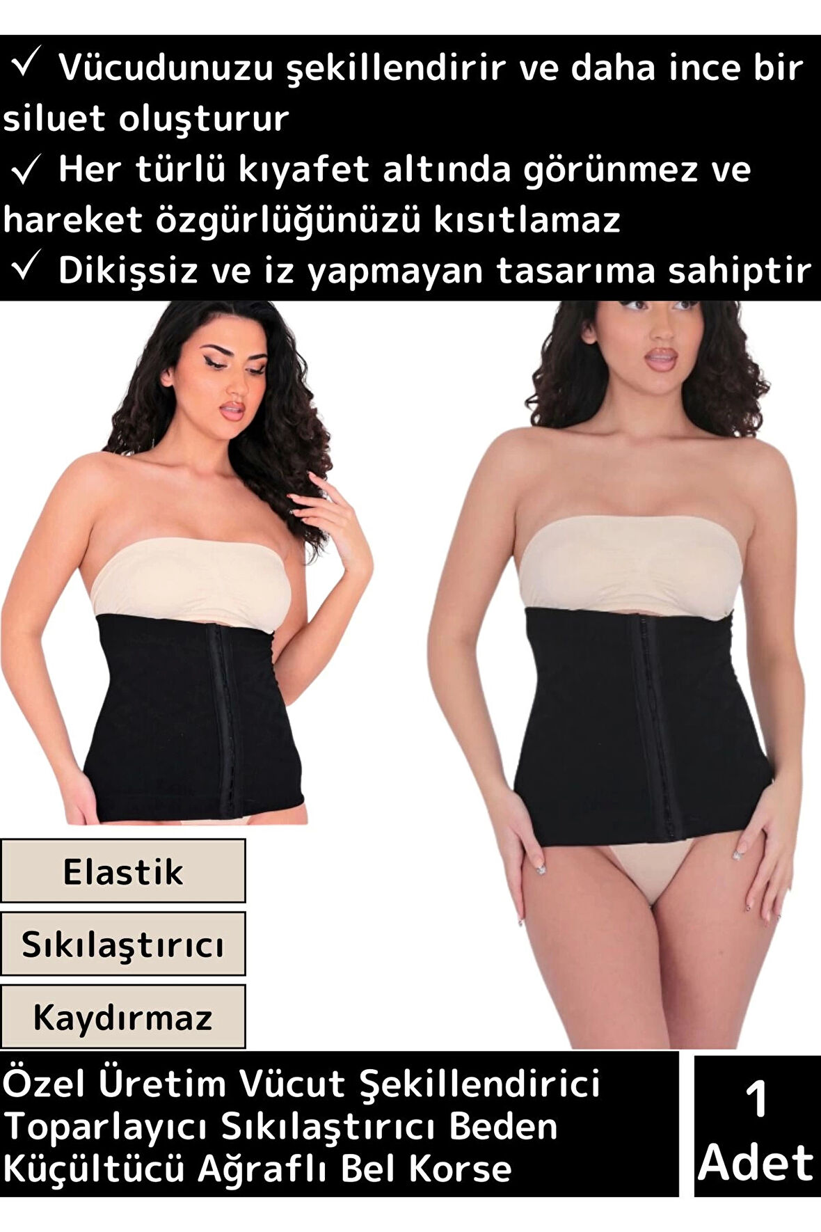 Özel Seri 2 Beden İncelten Şekillendirici Toparlayıcı Sıkılaştırıcı Ağraf Siyah 2XL/3XL Bel Korse