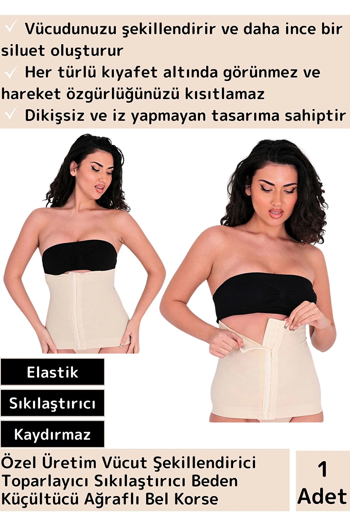 Premium 2 Beden İncelten Şekillendirici Toparlayıcı Sıkılaştırıcı Ağraflı Ten L/XL Bel Korse