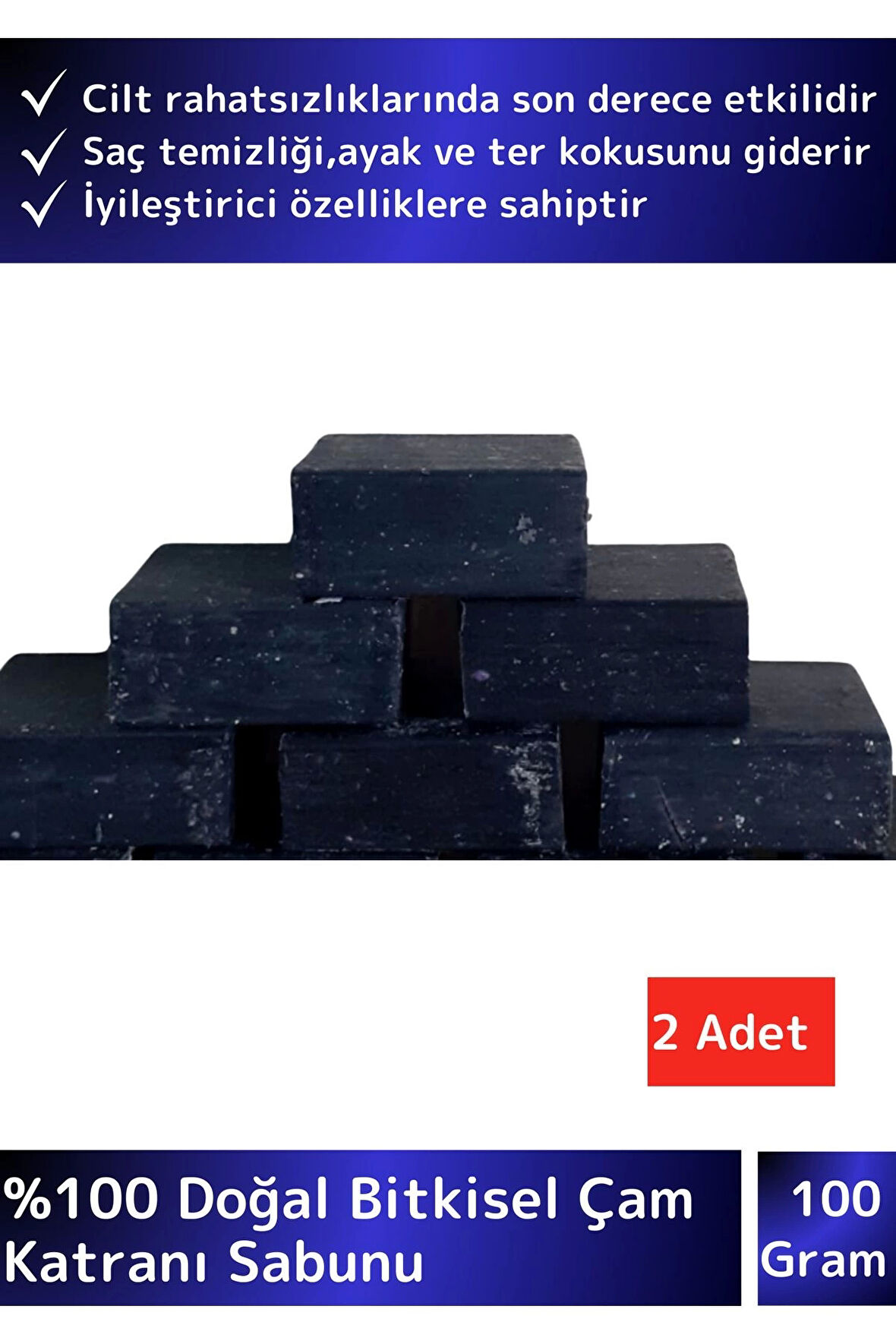 Bitkisel Güzel Kokulu Çam Katranı Sabunu Doğal Üretim Tüm Cilt Tipleri İçin Uygun 2 Adet