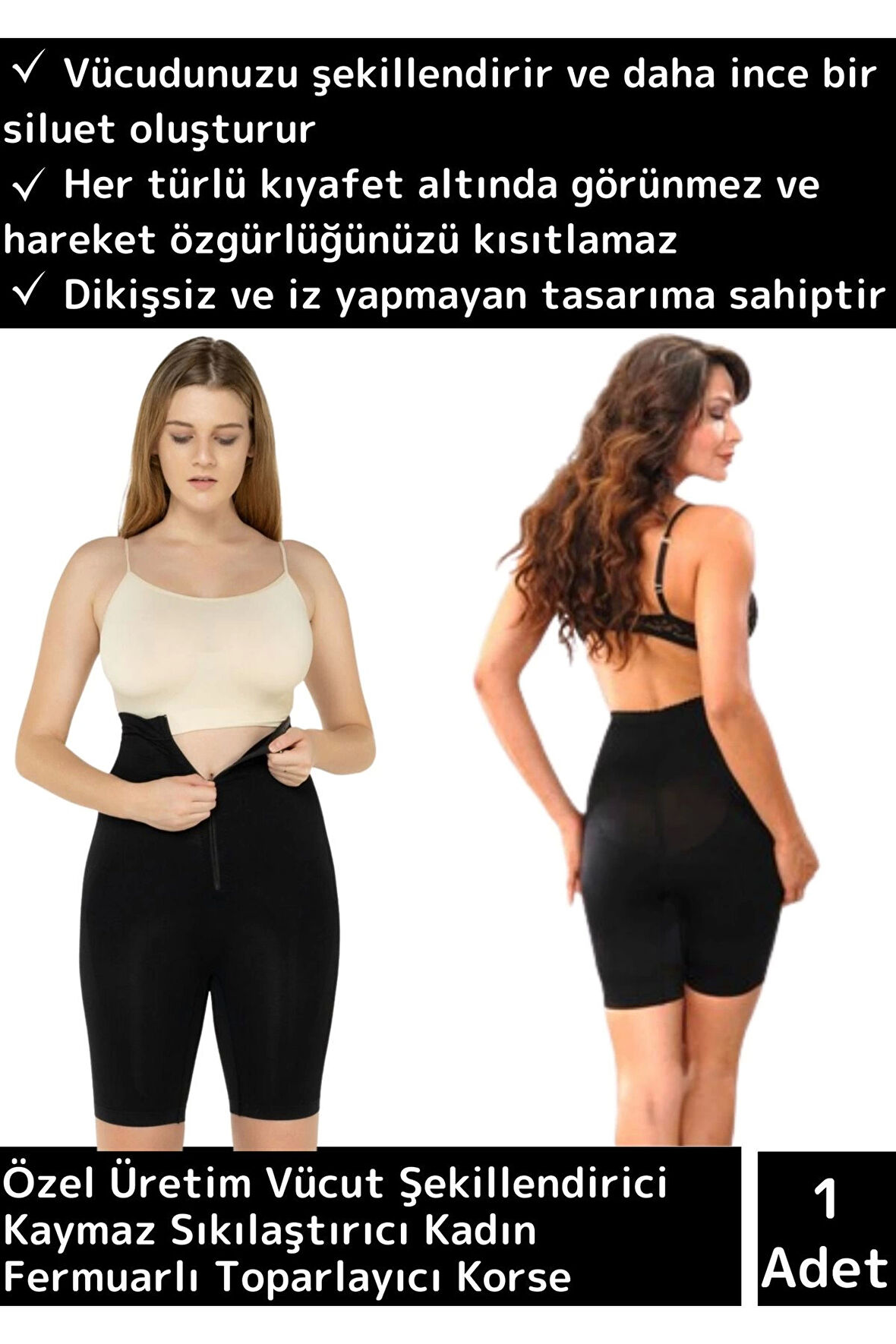 Premium Vücut Şekillendirici Toparlayıcı Kaymaz Sıkılaştırıcı İz Bırakmaz Siyah L/XL Klasik Korse