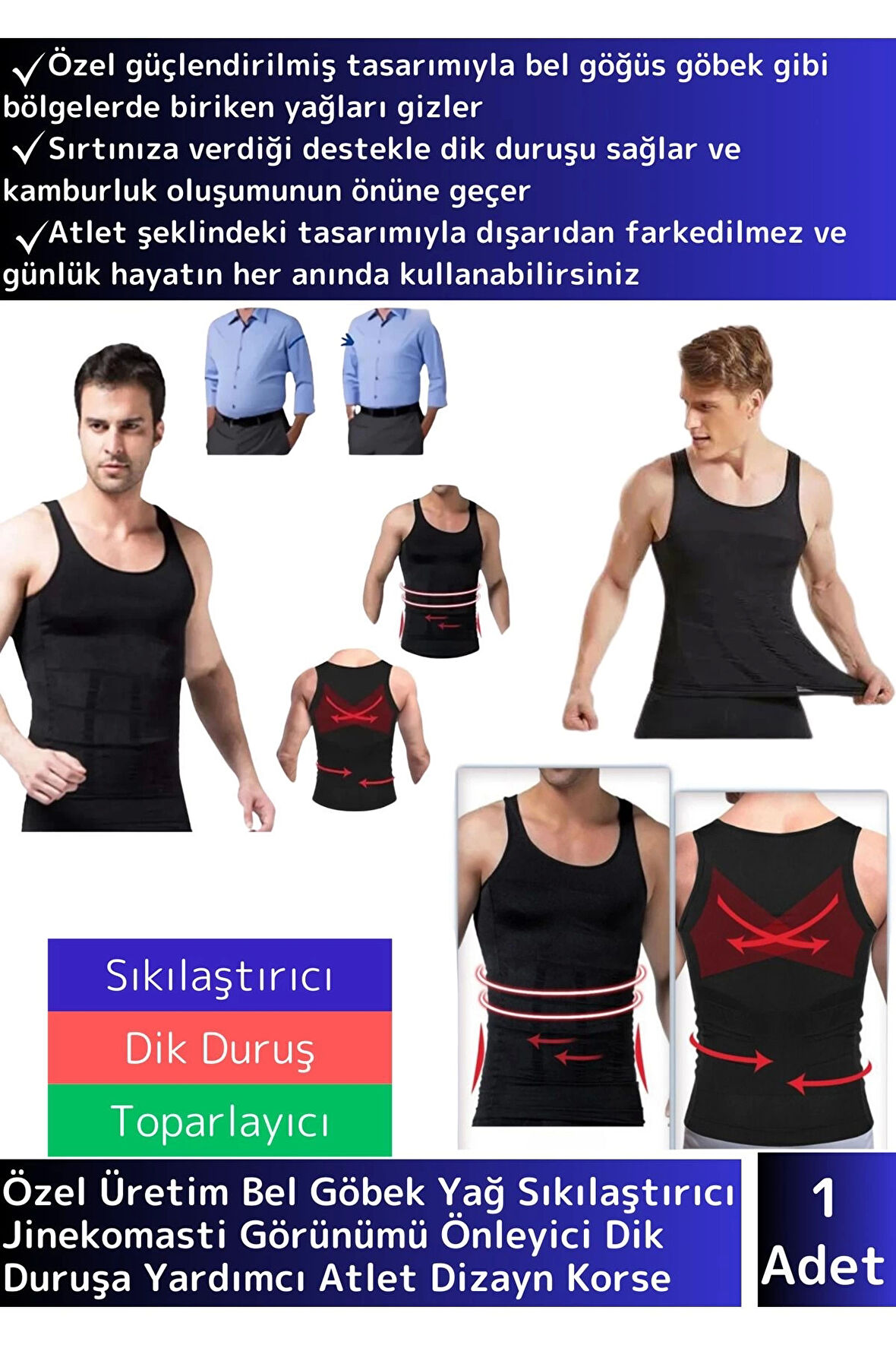 Özel Üretim Göbek Bel Göğüs Jinekomasti Görünüm Engelleyici Erkek Dik Duruş Sıkılaştırıcı Korse 2XL