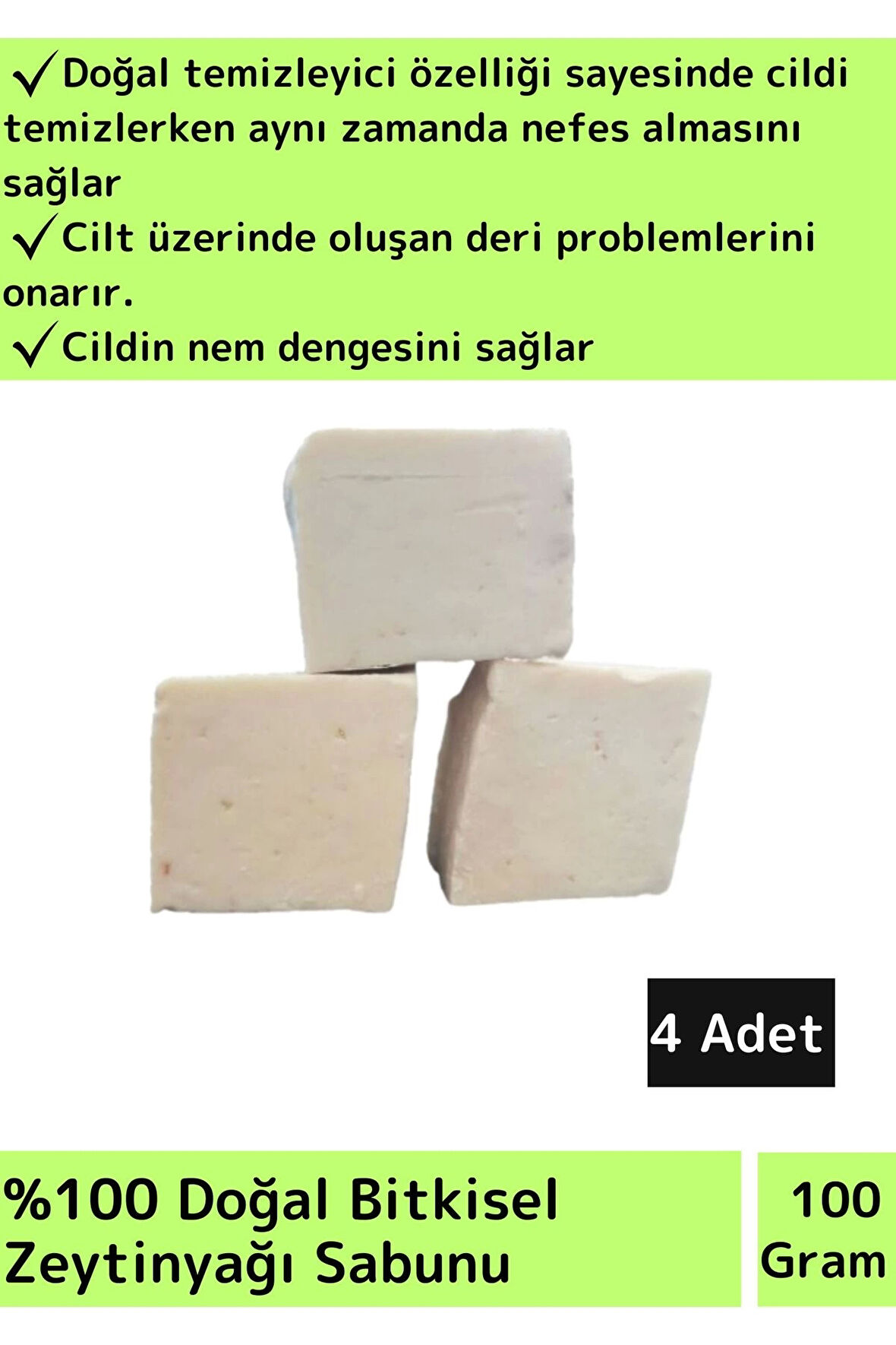 Doğal Cilt Nemlendirici Zeytinyağı Sabunu Özel Üretim Tüm Cilt Tipleri İçin Uygun 4 Adet 100gr
