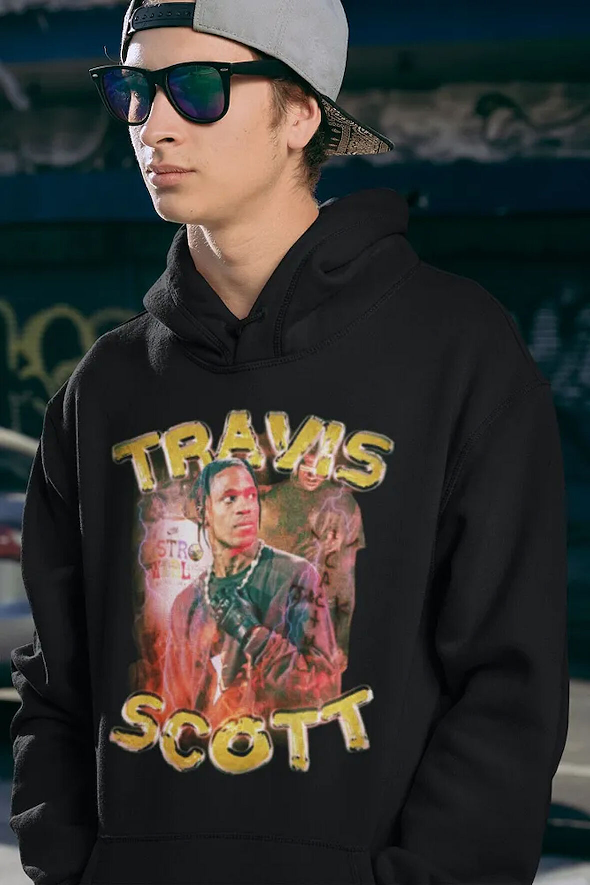 Travis Scott Rapper Baskılı Unisex Oversize Hoodie