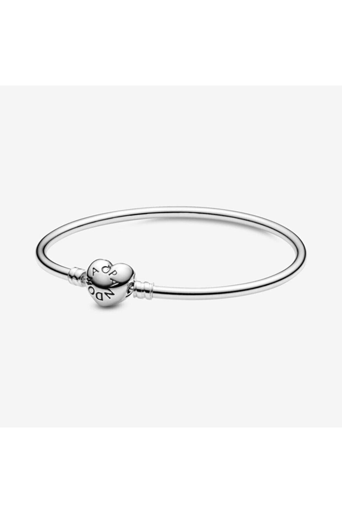 Pandora Tarz, Charm Uyumlu Kalp Klips Bangle Bileklik, Tüm Boyutlar17-19-21cm