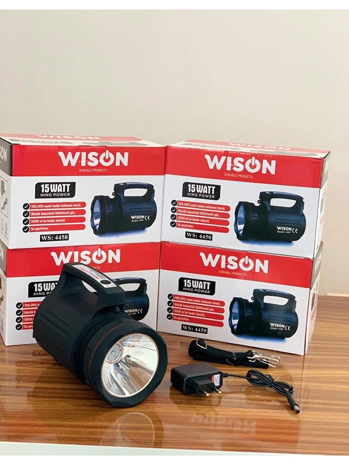 Wison Ws-4450 Su Geçirmez Fener 5000m Menzil Siyah
