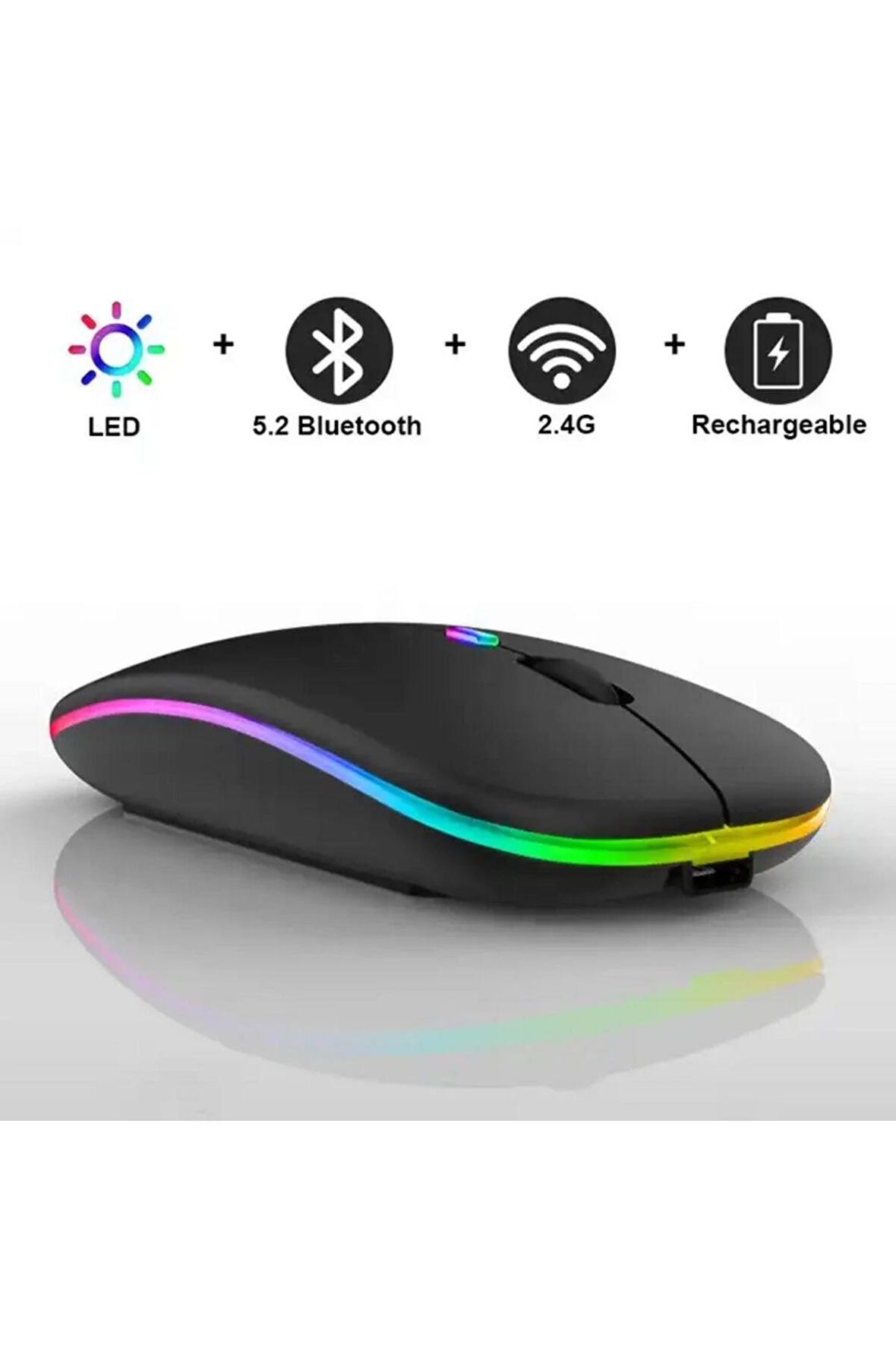 WASHA Sessiz 2.4G+ Bluetooth 5.2 bağlantılı RGB 1600 DPI optik Mouse red