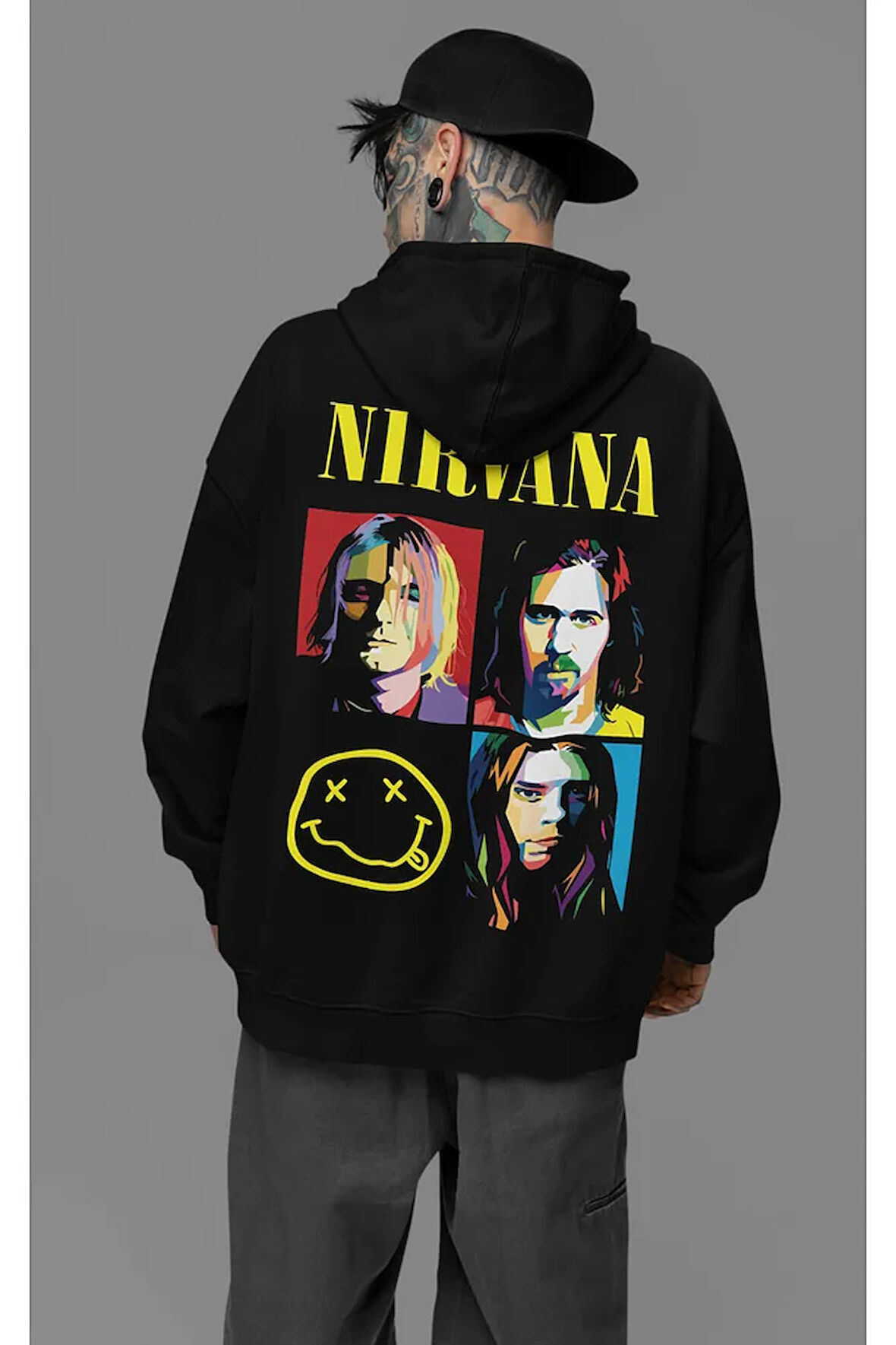 Tasarım Nirvana Baskılı Unisex Oversize Rock Metal Müzik Grubu Hoodie