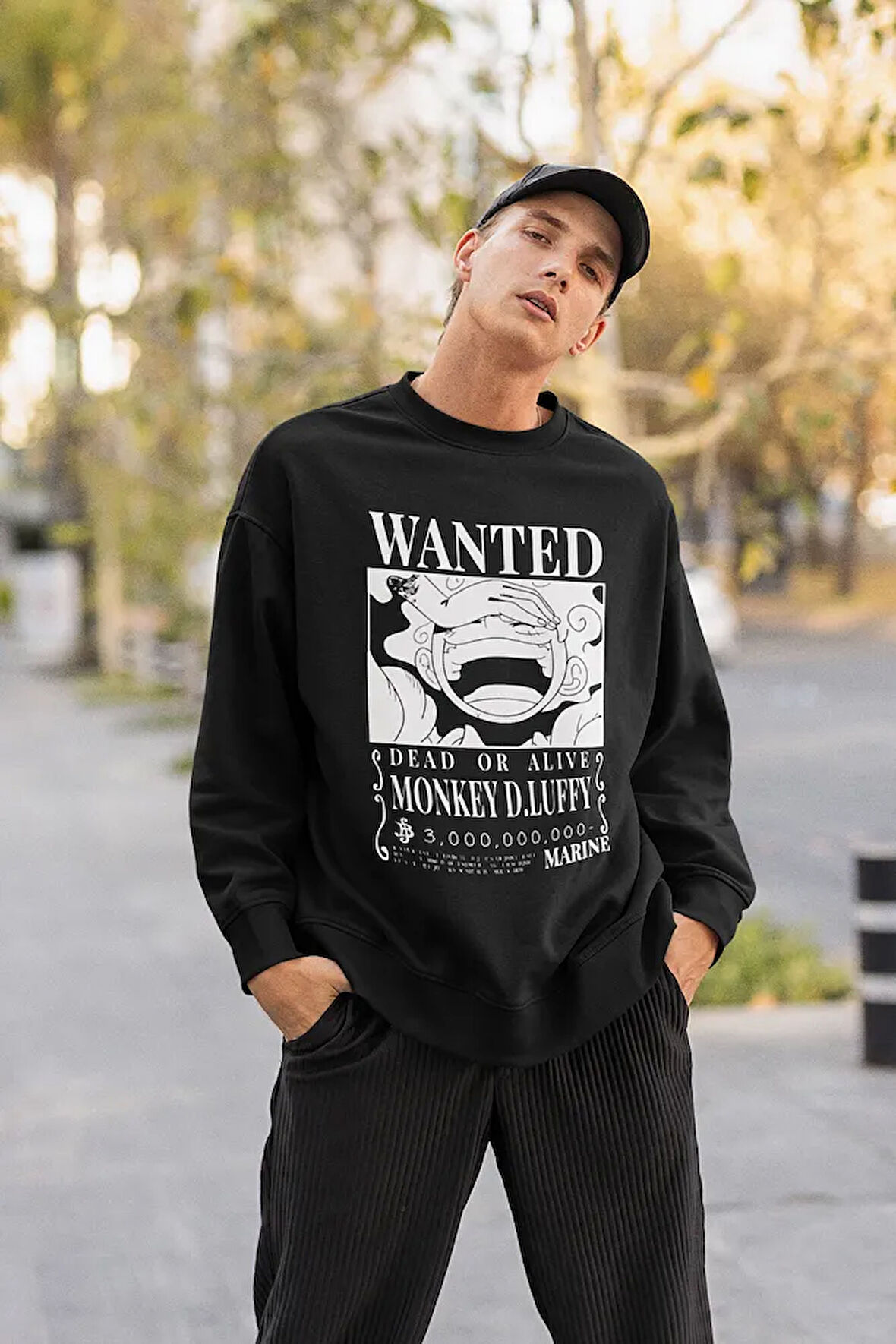 Wanted Monkey D. Luffy Baskılı Unisex Oversize Anime Karakter Sweatshirt