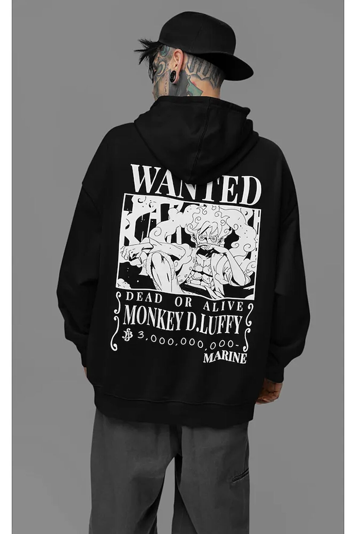 Anime Karakter Baskılı Unisex Oversize Monkey D. Luffy Hoodie