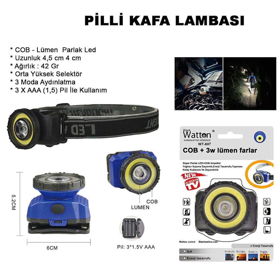 GÜÇLÜ PİLLİ KAFA LAMBASI WATTON WT-607