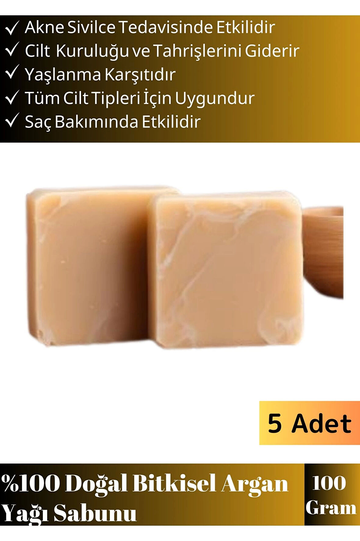 %100 Doğal Özel Üretim Cilt Dostu Tüm Vücut Kullanıma Uygun Argan Yağı Sabunu 5 Adet