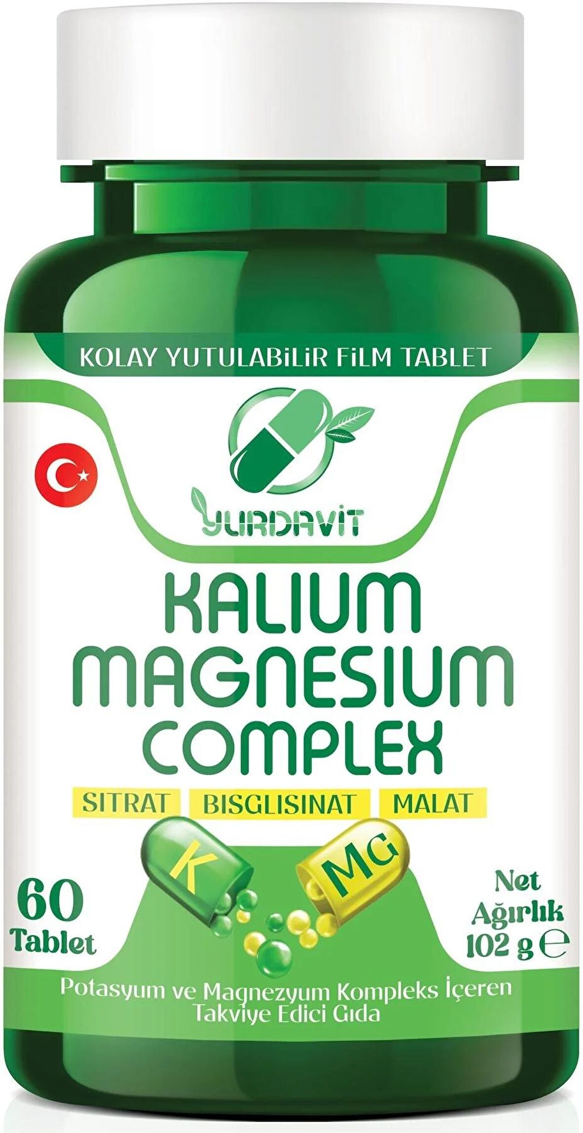 Kalıum Magnesıum Complex 60 Tablet Potasyum Magnezyum Sitrat Malat Bisglisinat Kompleks. Aromasız