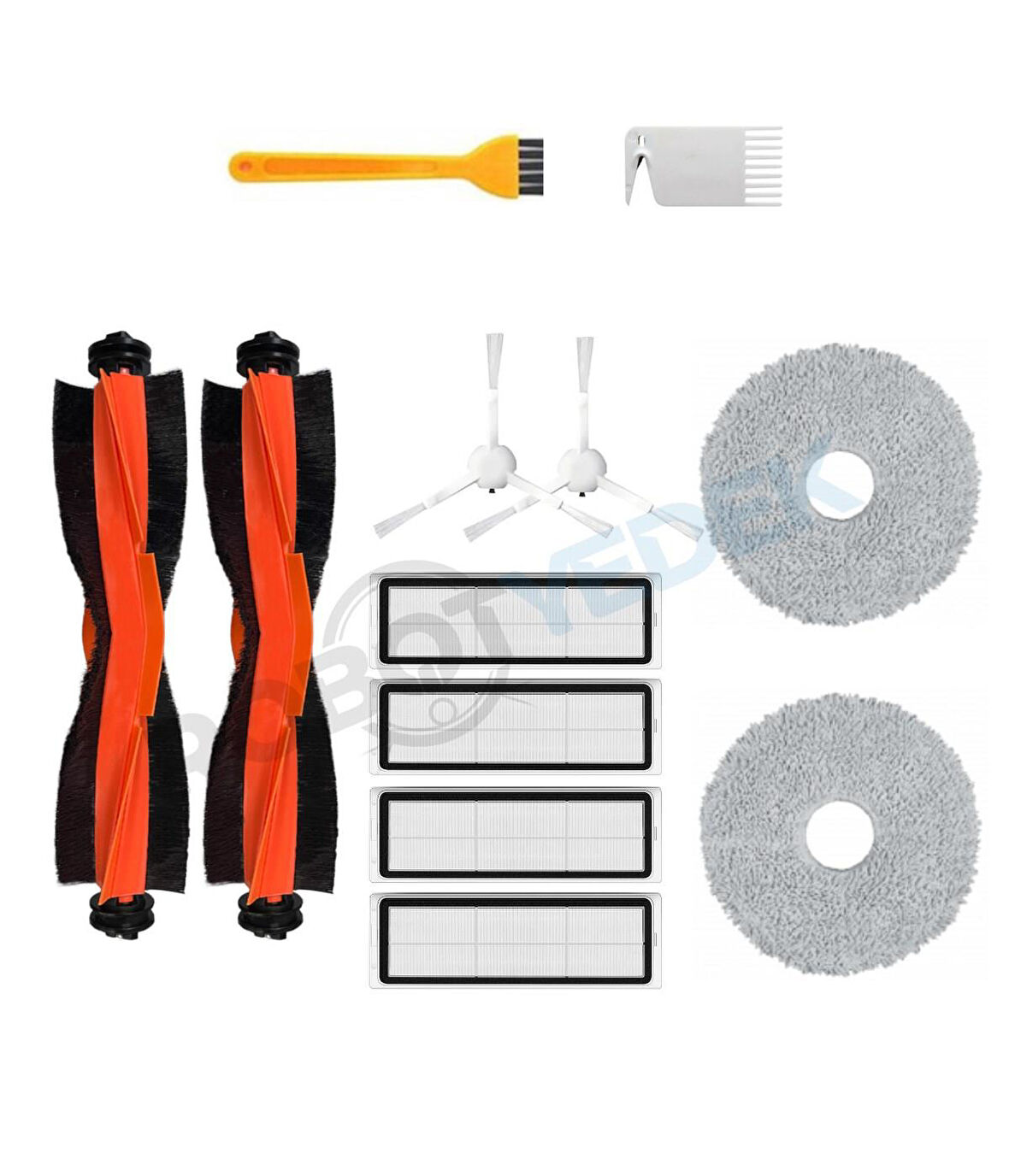 Xiaomi X10 Plus Uyumlu Yedek Siyah Fırça Hepa Filtre Mop Seti-12 Parça