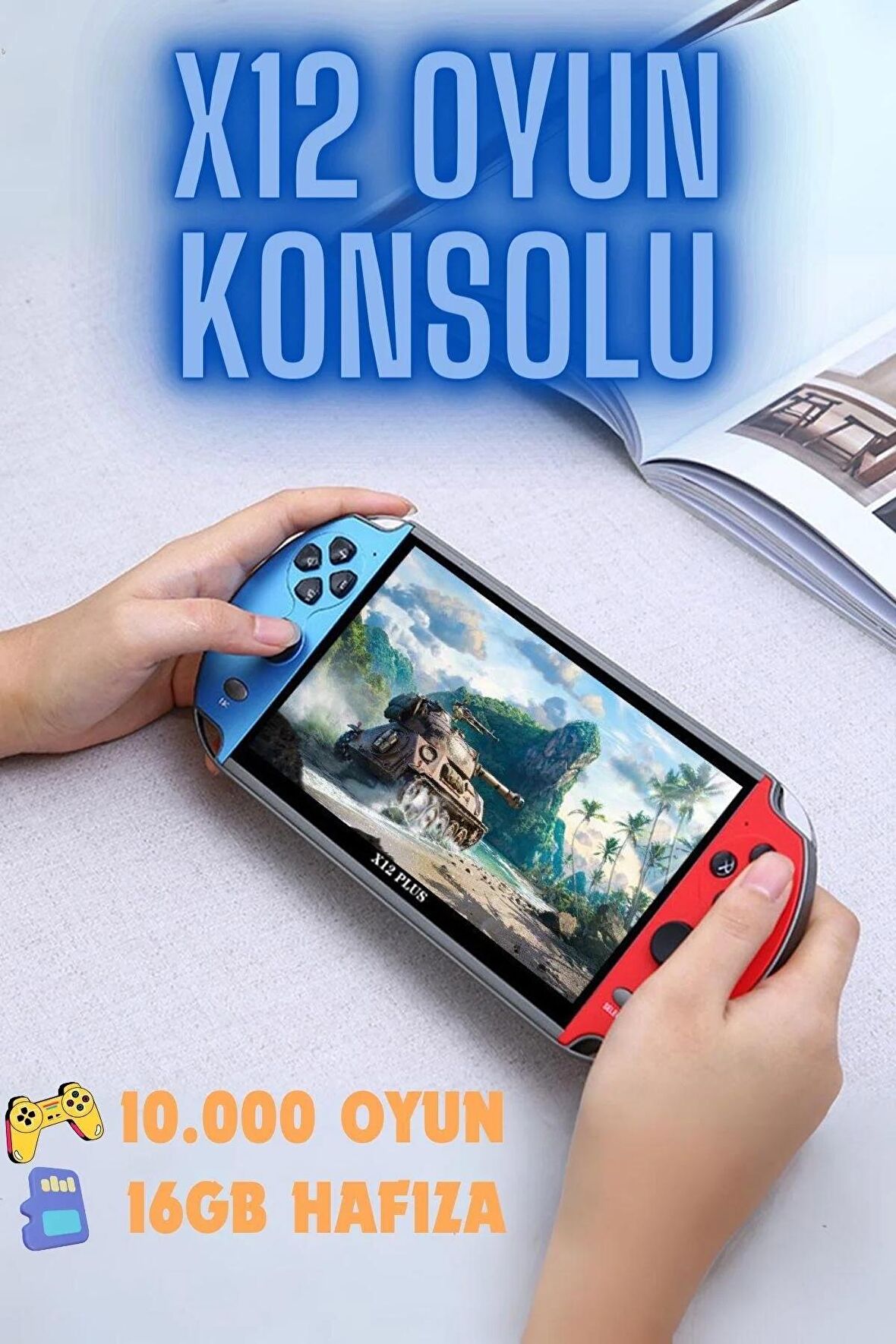 X12 Plus Oyun Konsolu 7.1 inç HD ekran taşınabilir Retro Video oyun dahili 10000 + klasik oyunlar