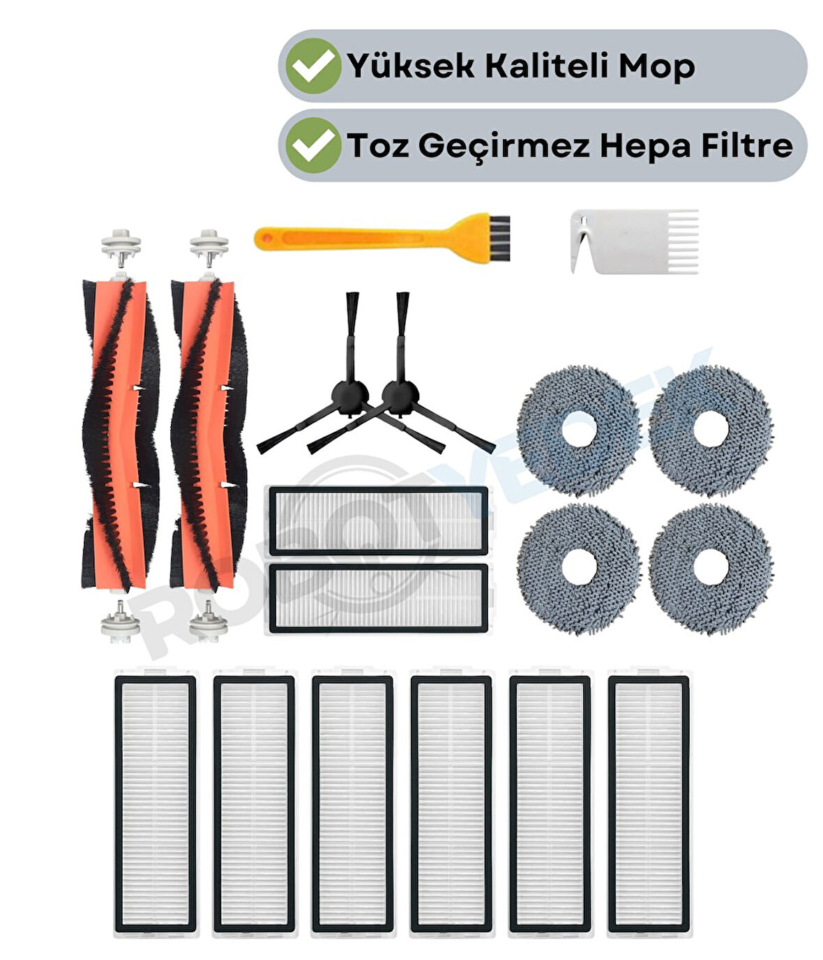 Xiaomi X20 Max X20 Pro (PLUS DEĞİL!) Uyumlu Yedek Fırça Hepa Filtre Mop Seti-18 Parça
