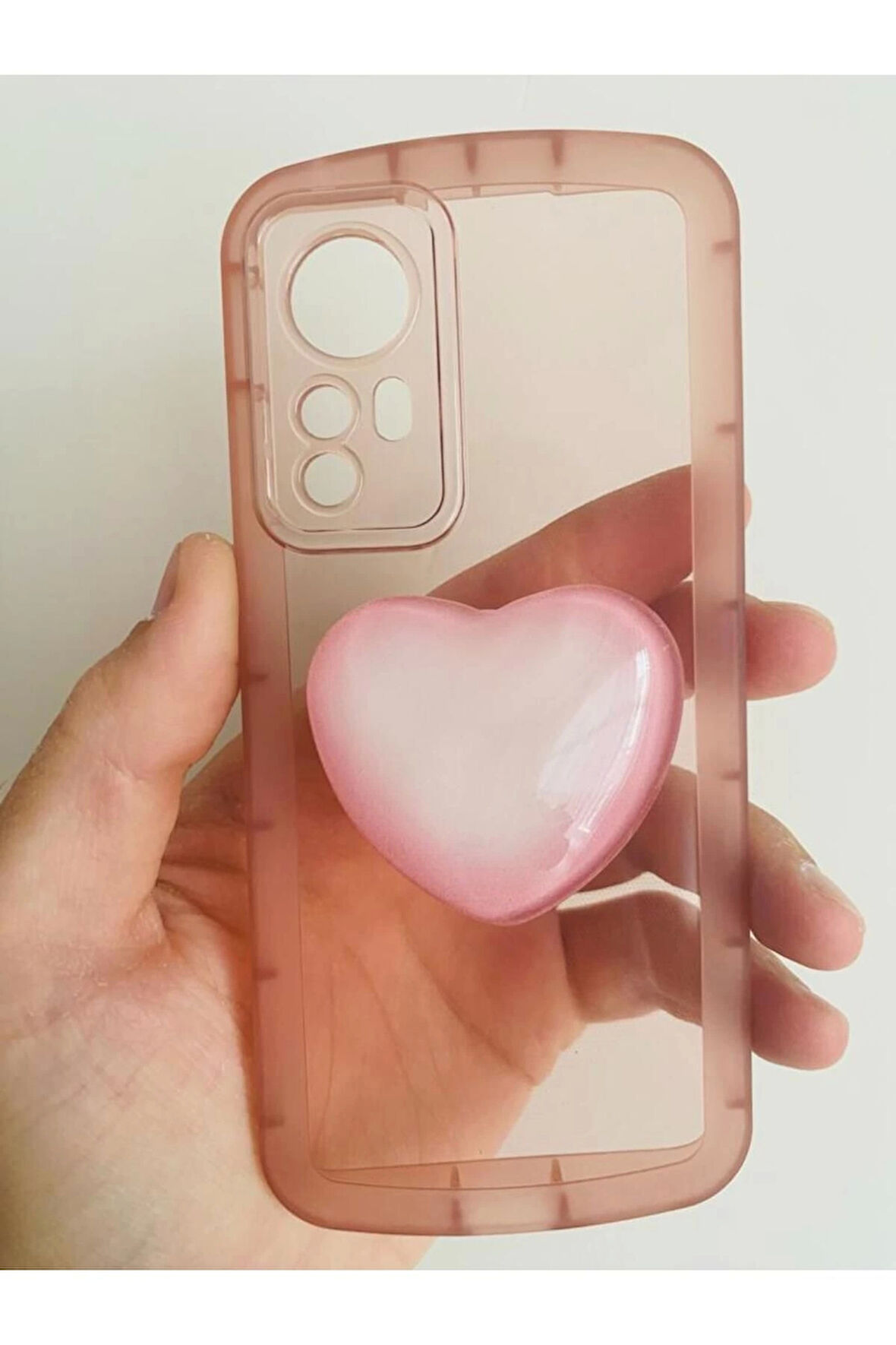 Xiaomi 12 Kamera Korumalı Popsocketli Pembe Kılıf