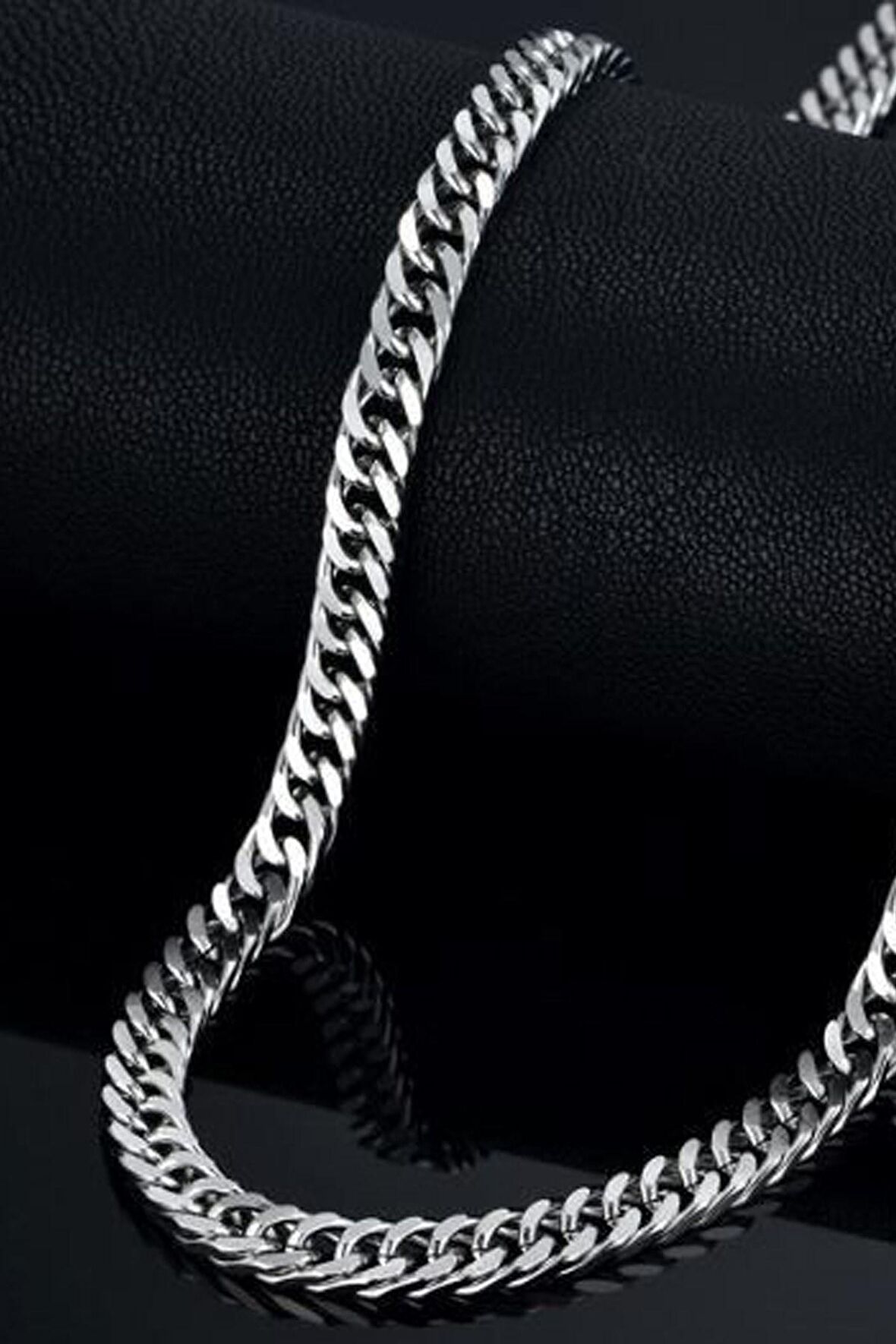 Unisex Kalın 6mm Sık Aralıklı Yassı Zincir