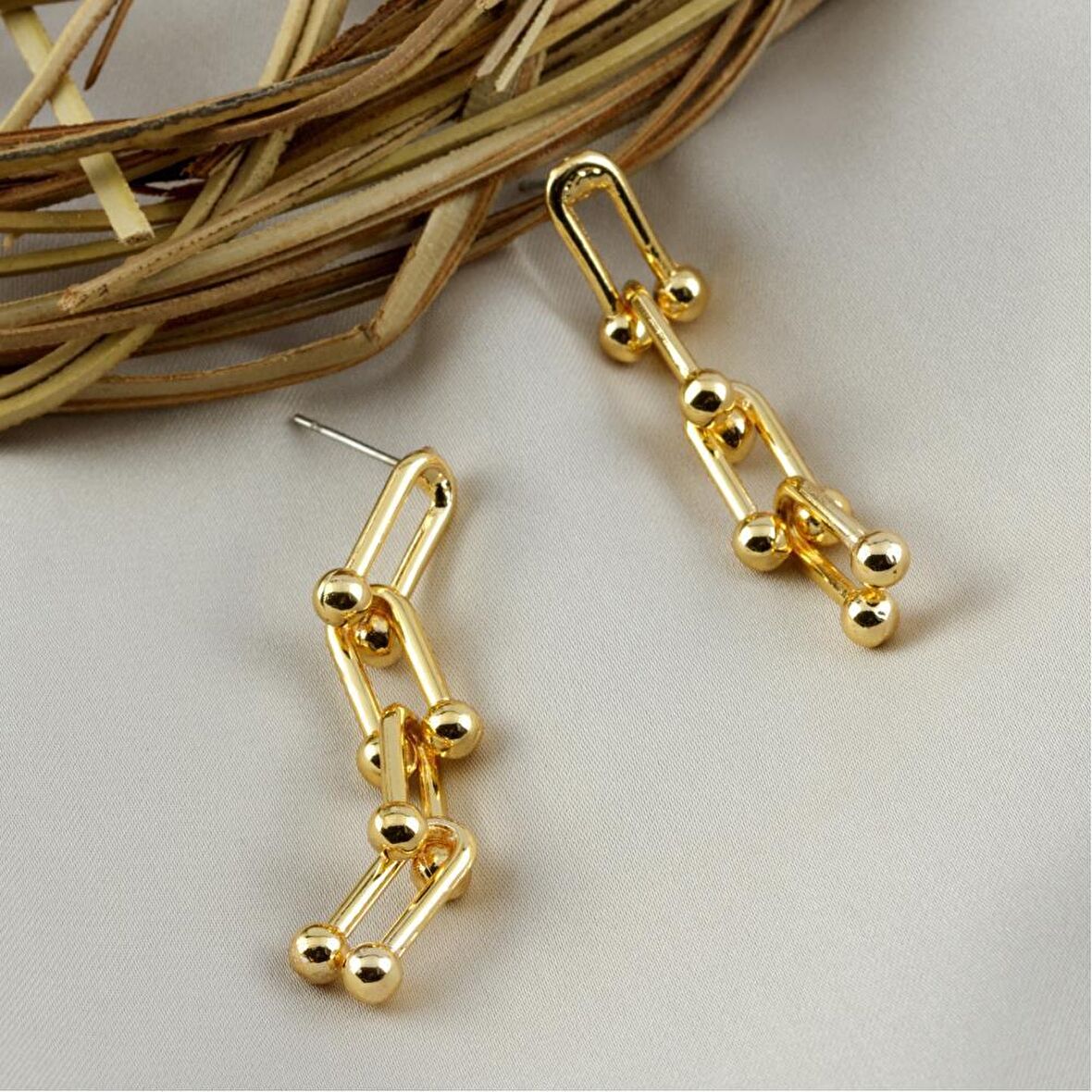 Şık Kadın Gold Kaplama Toplu Kalın Zincir Tiffany Blanca Küpe - 411