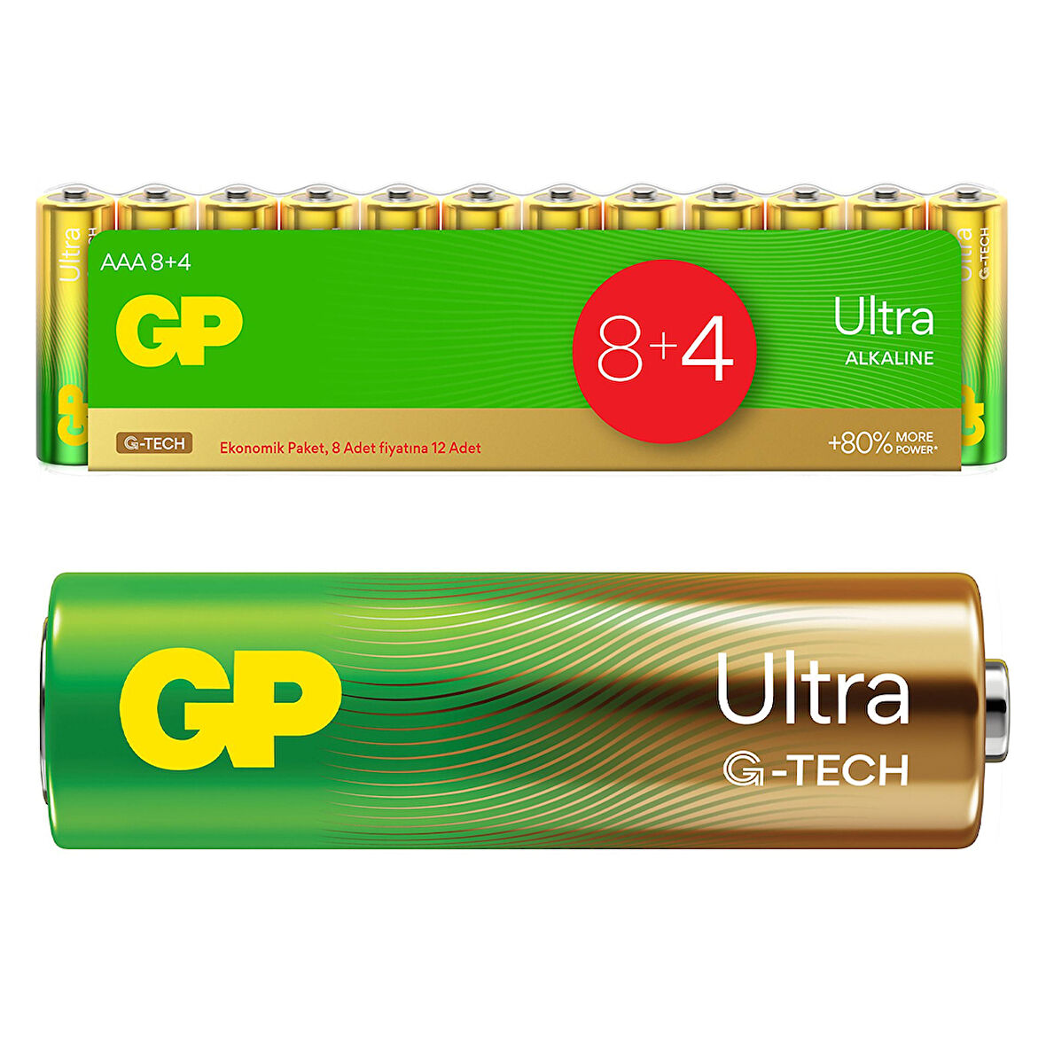 GP 24AU G-TECH 8+4 12Lİ PAKET AAA ALKALİN İNCE KALEM KUMANDA PİLİ