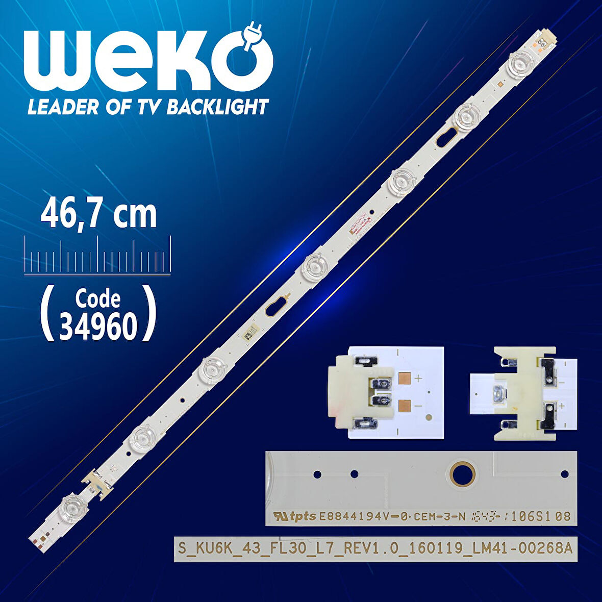 S_KU6K_43_FL30_L7_REV1.0 LM41-00268A - V6DU-430DCA-R2 - RIGHT - 46.7 CM 7 LEDLİ