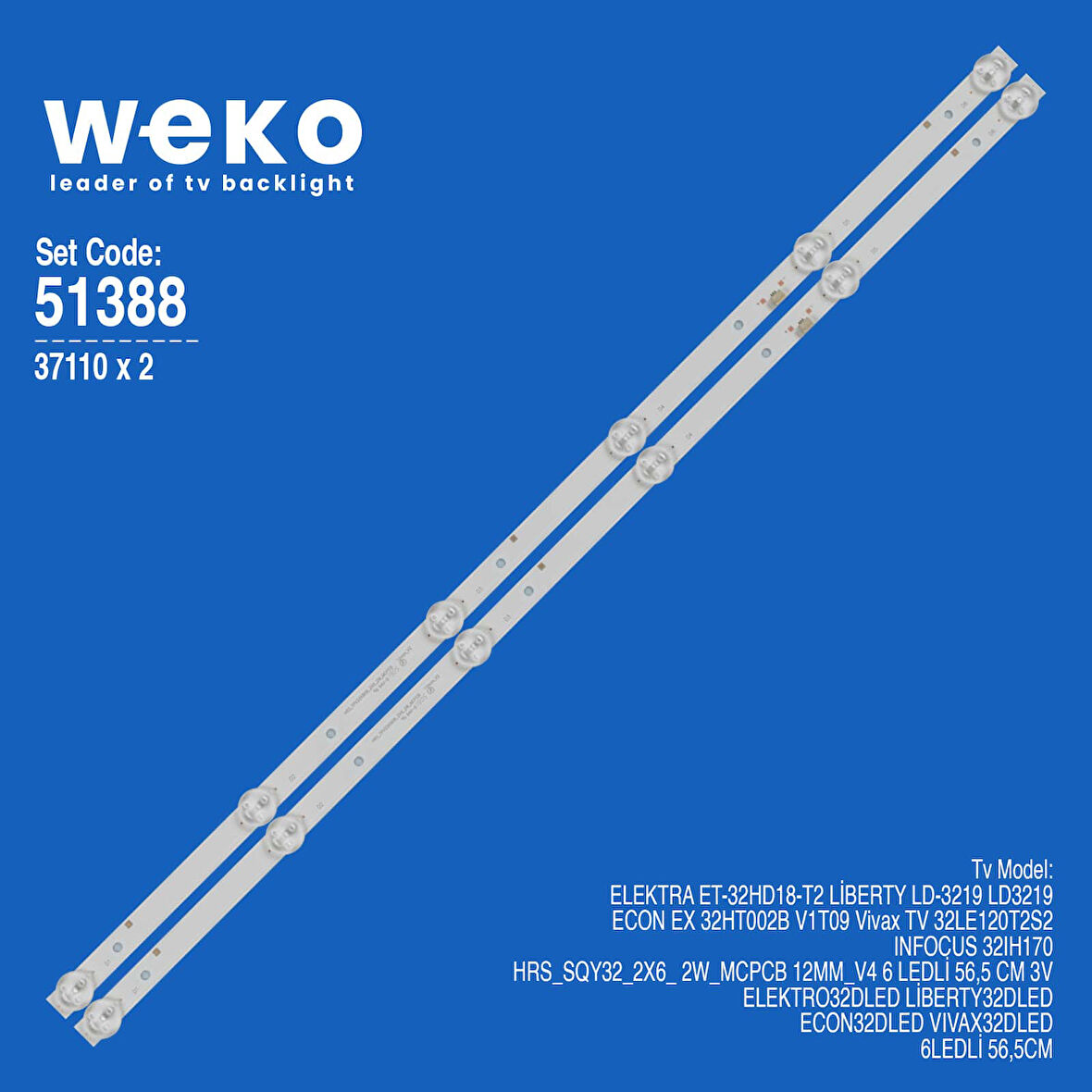 6388 37110X2 HRS_SQY32_2X6_ 2W_MCPCB 12MM_V4 2 ADET LED BAR