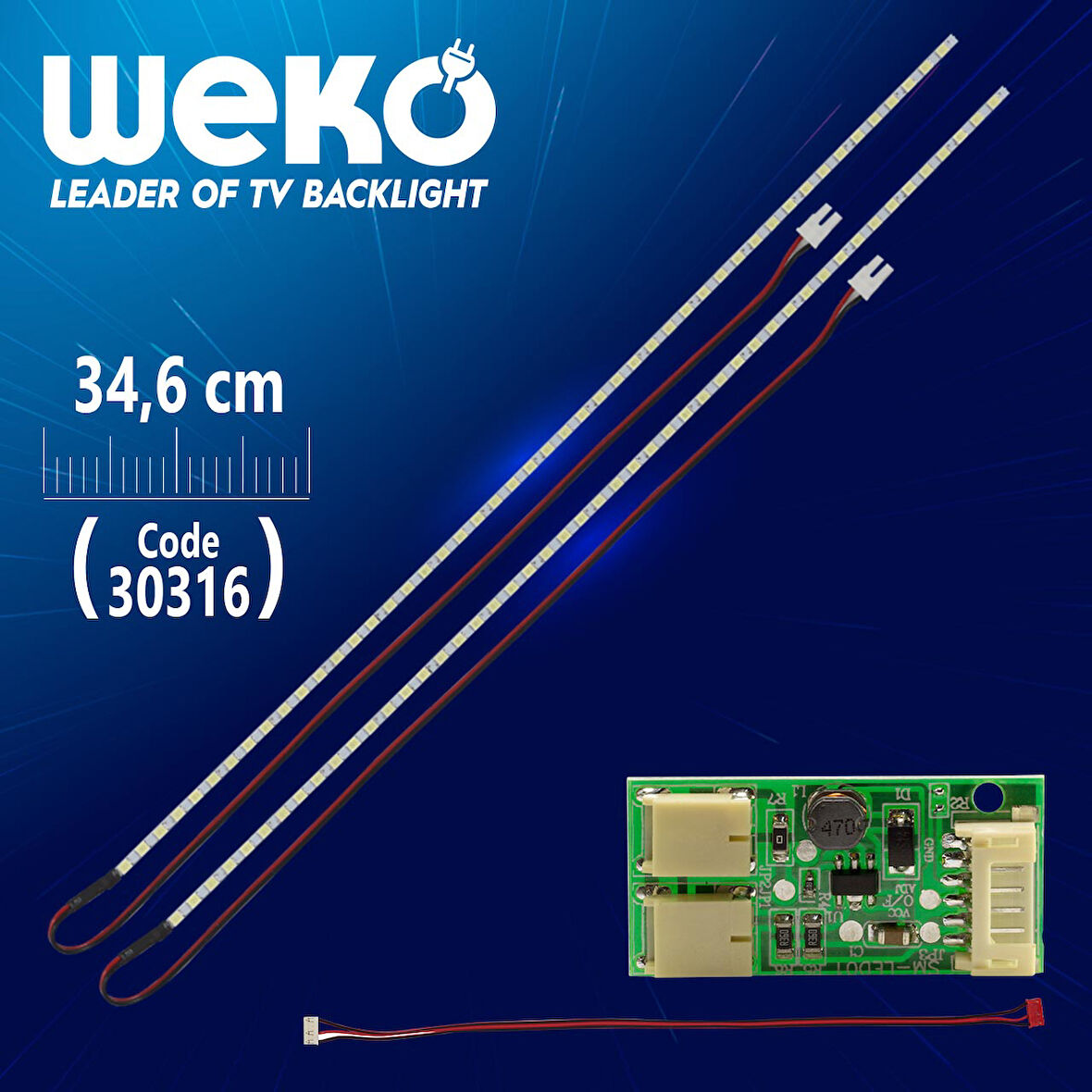 17 MONİTÖR E-LED 57 LEDLİ 340MM 12V ÇİFT LED+SÜRÜCÜ+KABLO TAKIM 34.6 CM