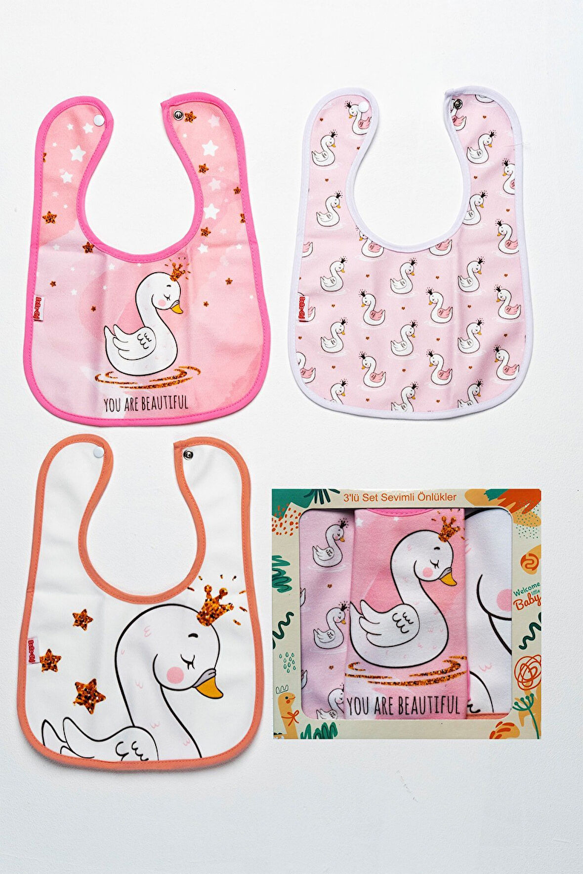 Kuğu Tema 3 Parça Microfiber Önlüğü Kutulu