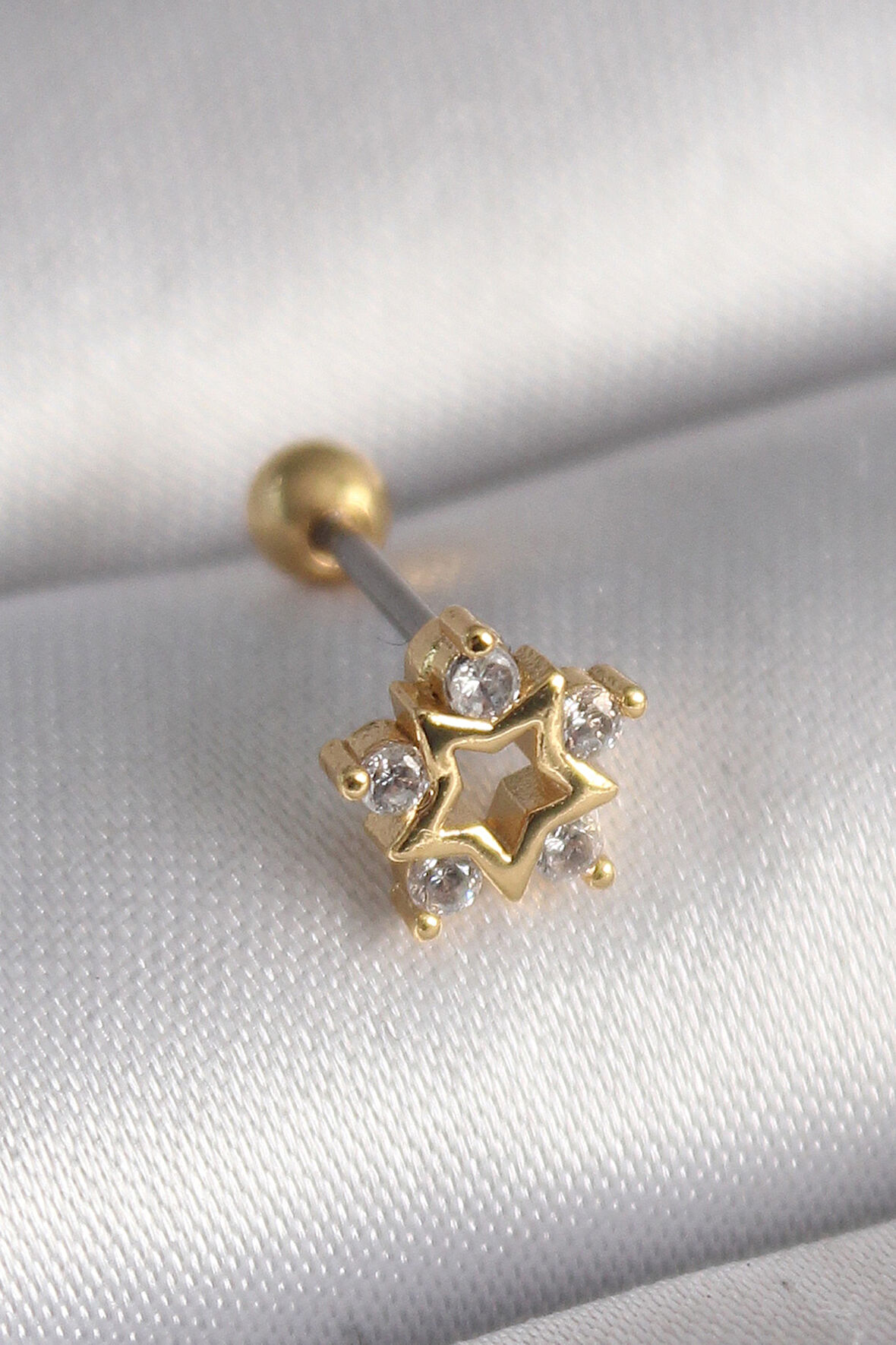 316L Çelik Renk Zirkon Taşlı Model Tragus Piercing