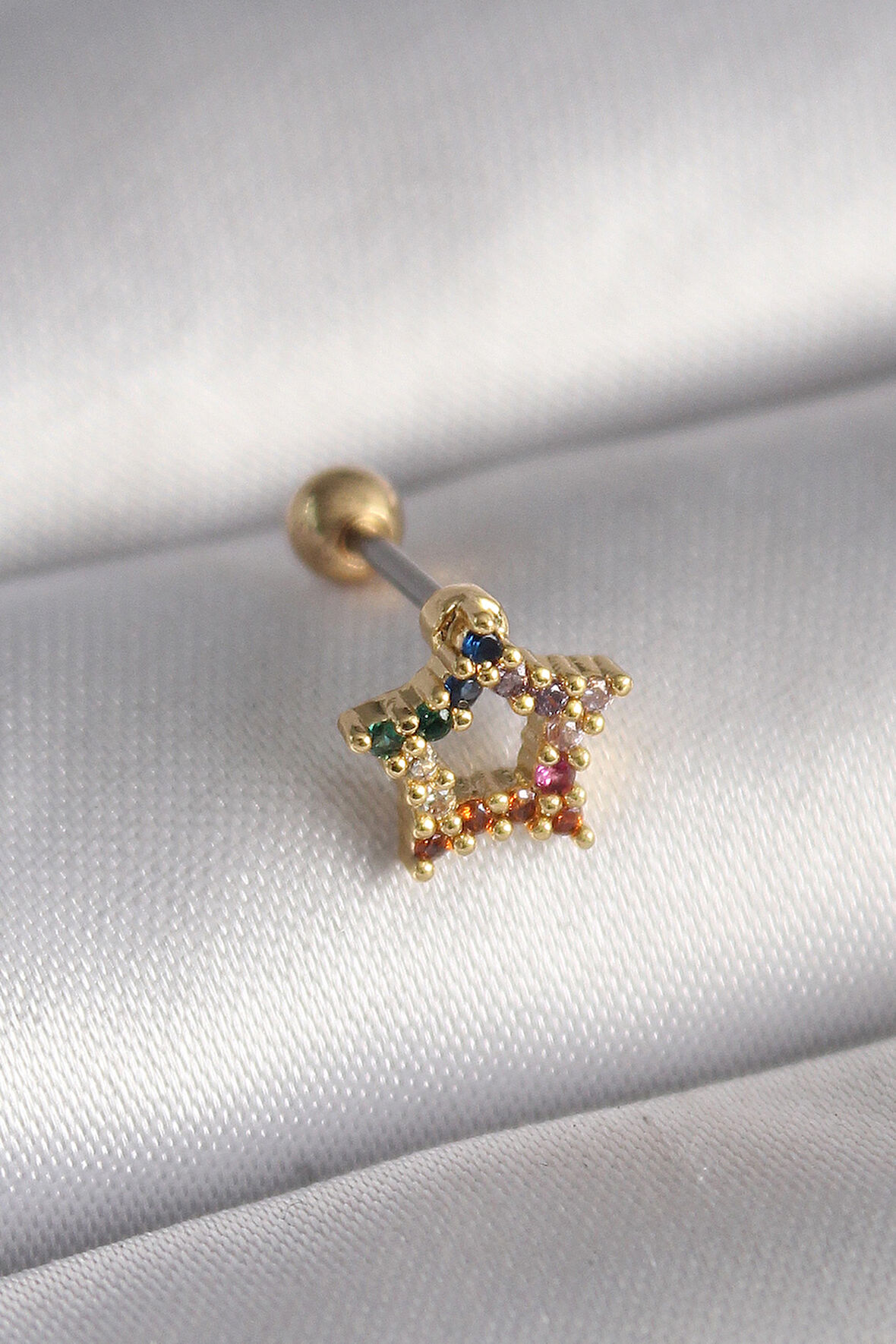 316L Çelik Renk Renkli Zirkon Taşlı Model Tragus Piercing