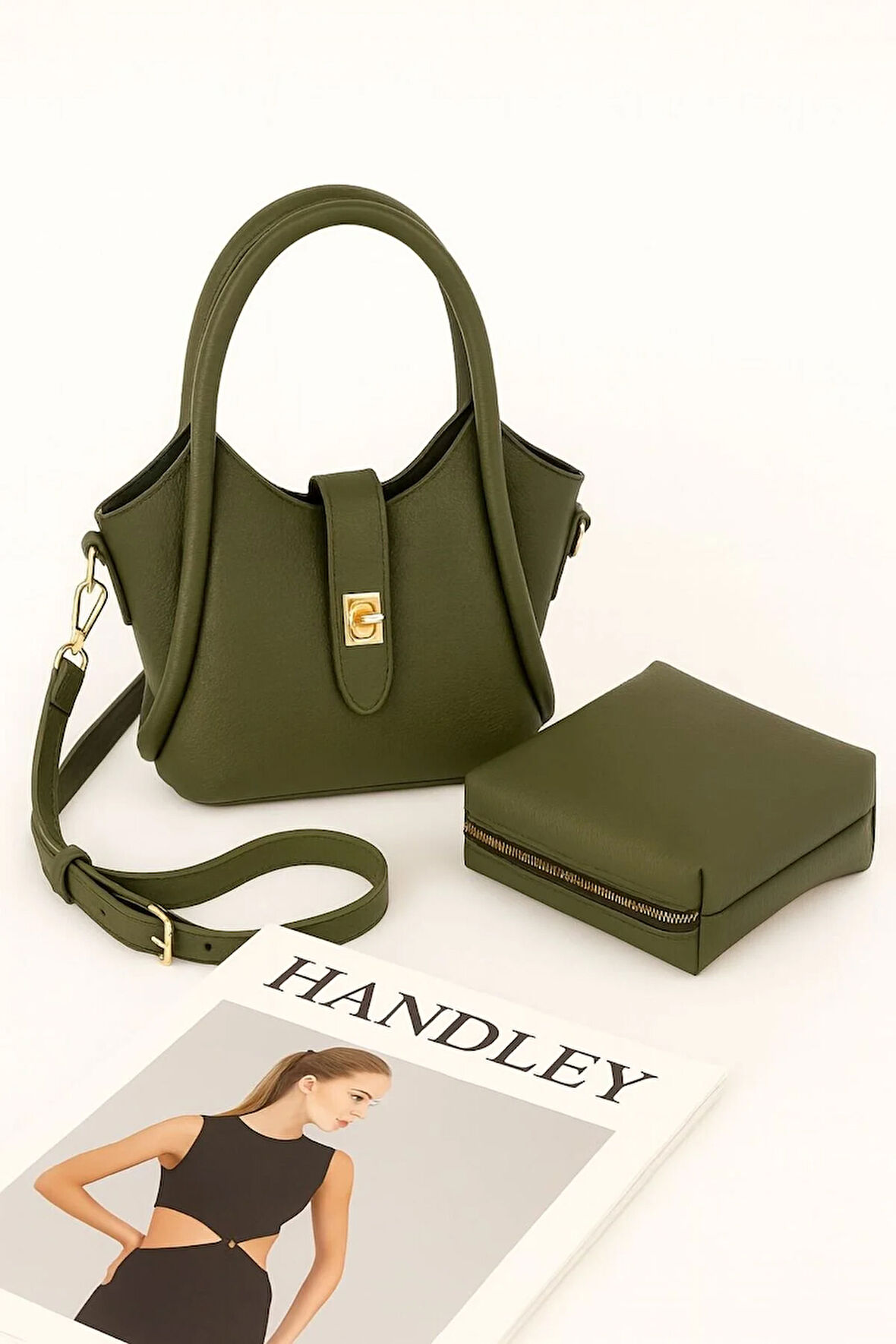 Mini Lüks Deri Tote Çanta ve Makyaj Çantası Seti