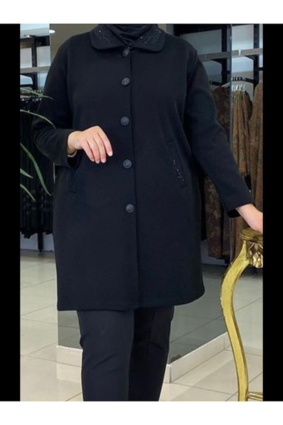 ÇELİK ÖRGÜ DÜĞMELİ YAKALI HIRKA