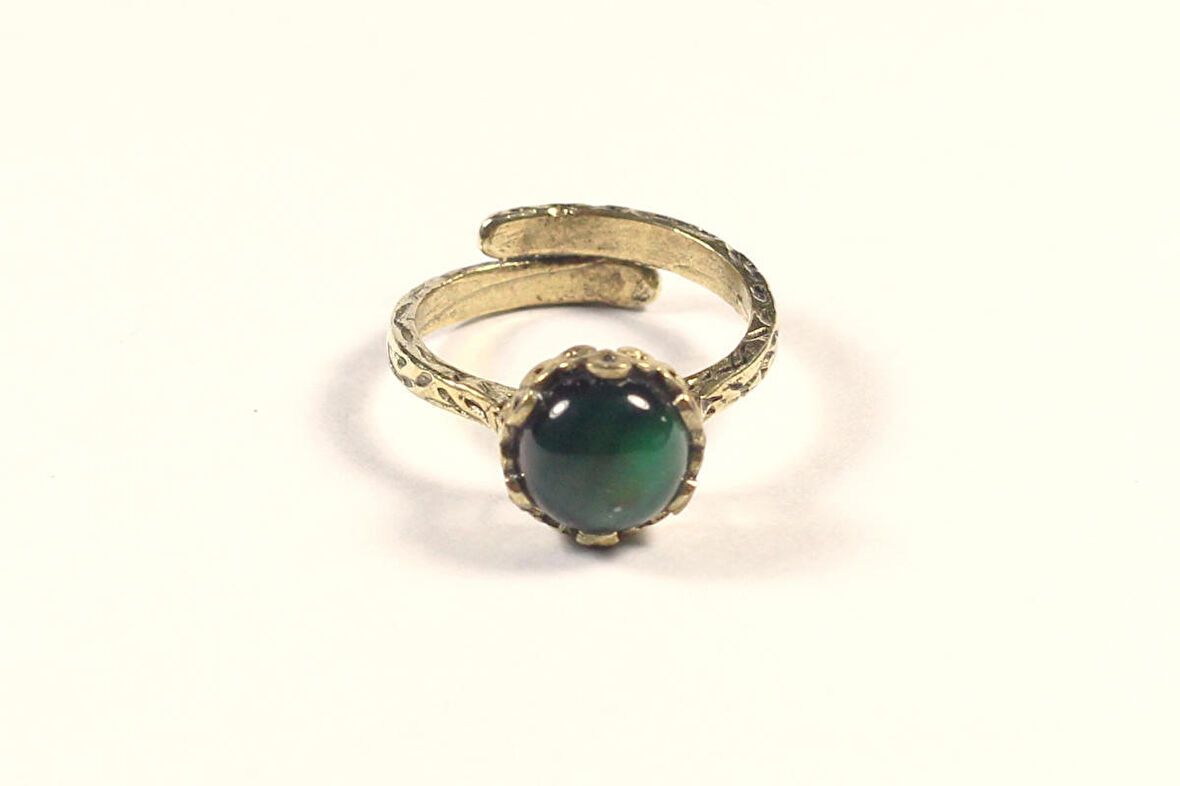 Doğal Taş Yeşil Akik Çıtır Doğal Taşlı Ayarlanabilir Yüzük