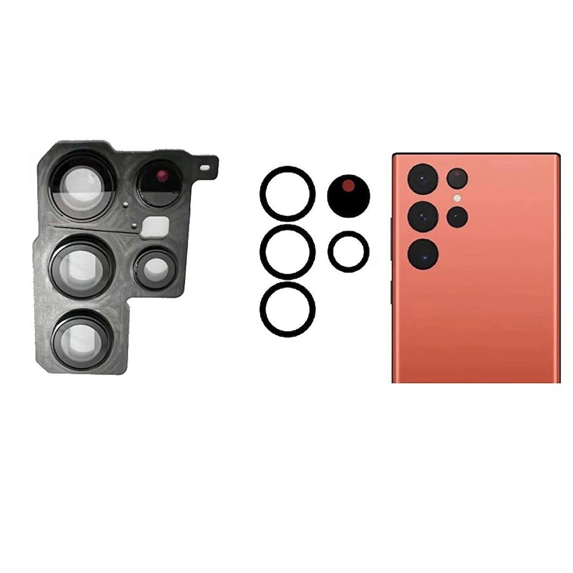 Galaxy S22 Ultra S908 İle Uyumlu Kamera Camı İthal Full Set