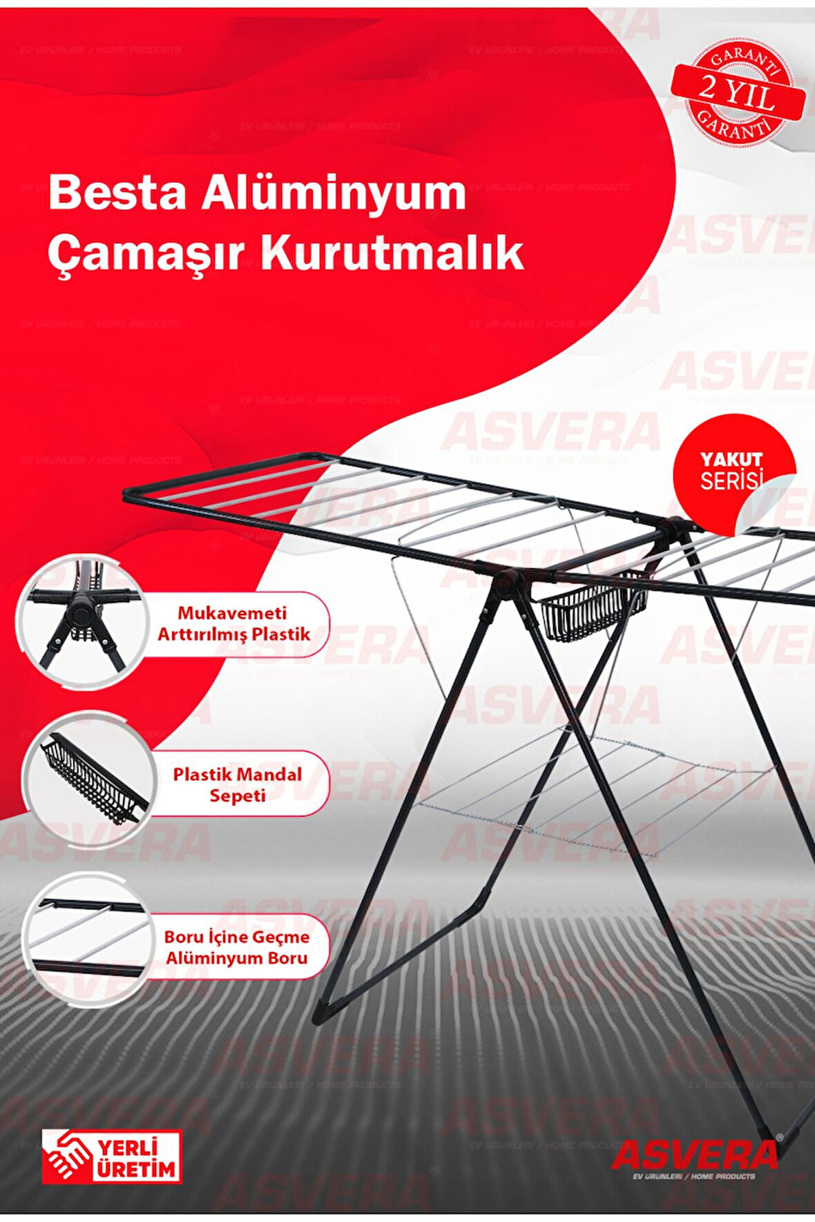Yakut  Serisi - Besta Yarı Alüminyum Çamaşır Kurutmalık - Sepetli Çamaşır Kurutma Askısı