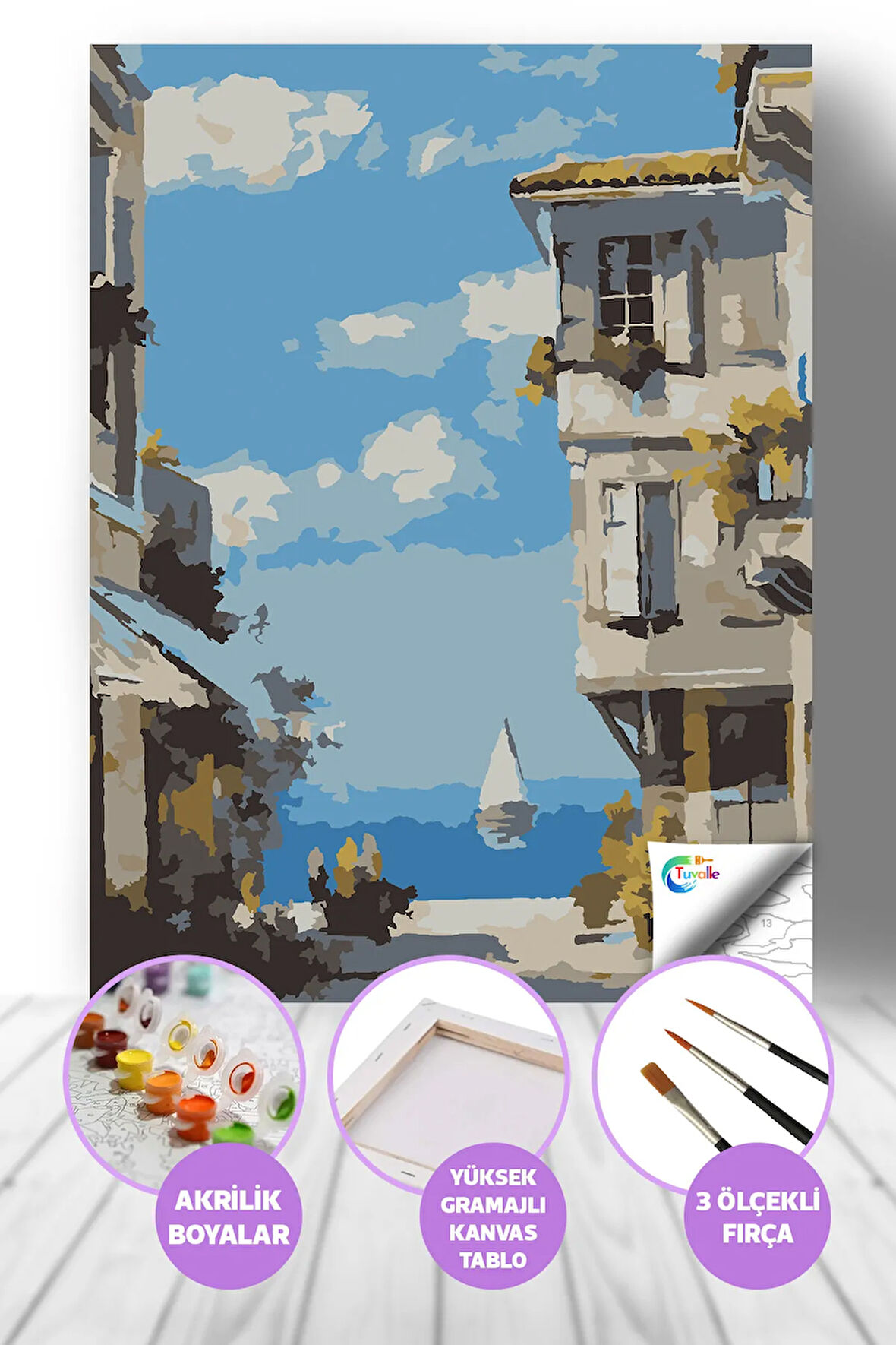 Yalıköy Sayılarla Boyama Seti, Hobi Seti, 40X50 Tablo, Fırça Boya, Numaralı Tuval