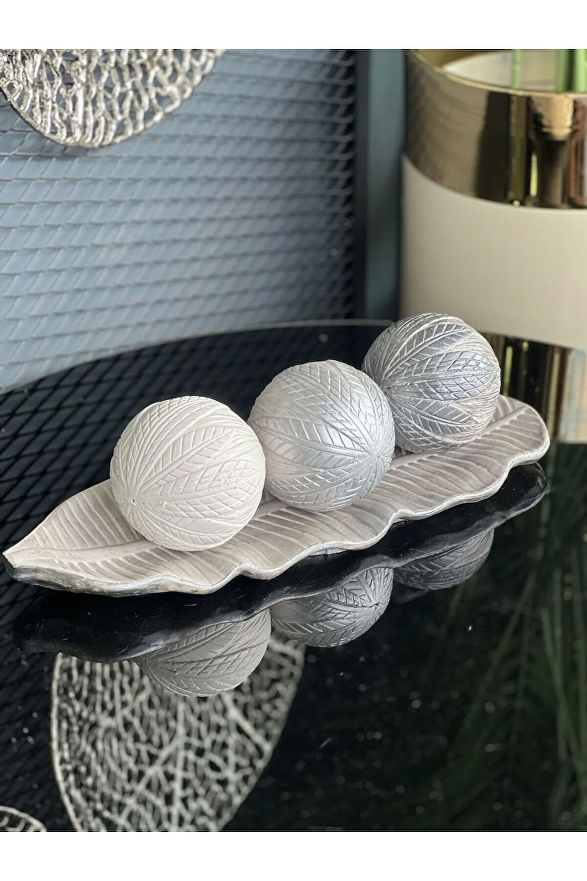 3 Top Yaprak Tepsi Dekor Set No:6