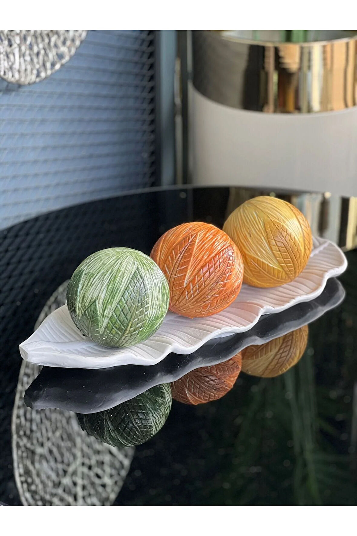 3 Top Yaprak Tepsi Dekor Set No:23