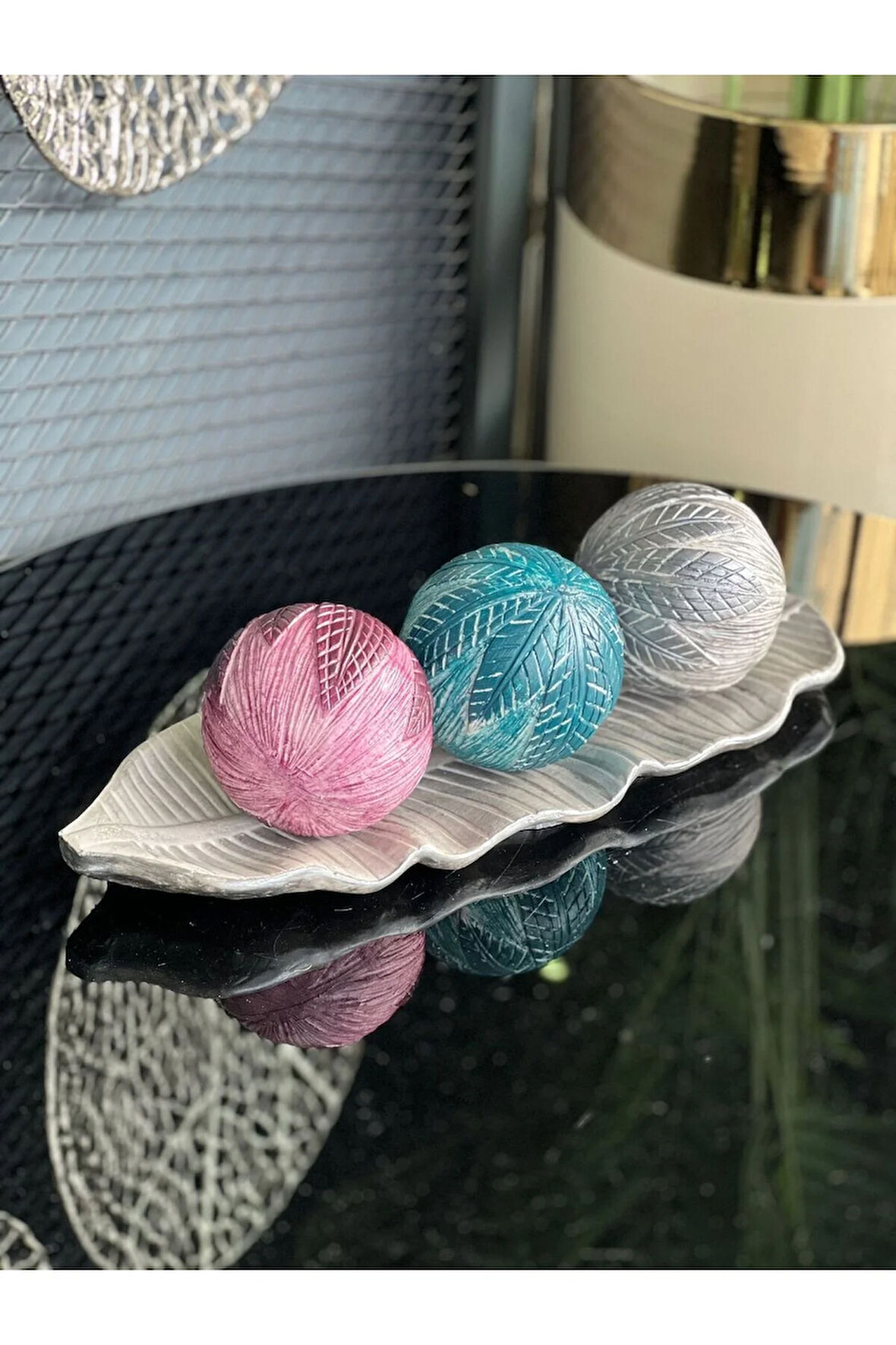 3 Top Yaprak Tepsi Dekor Set No:11