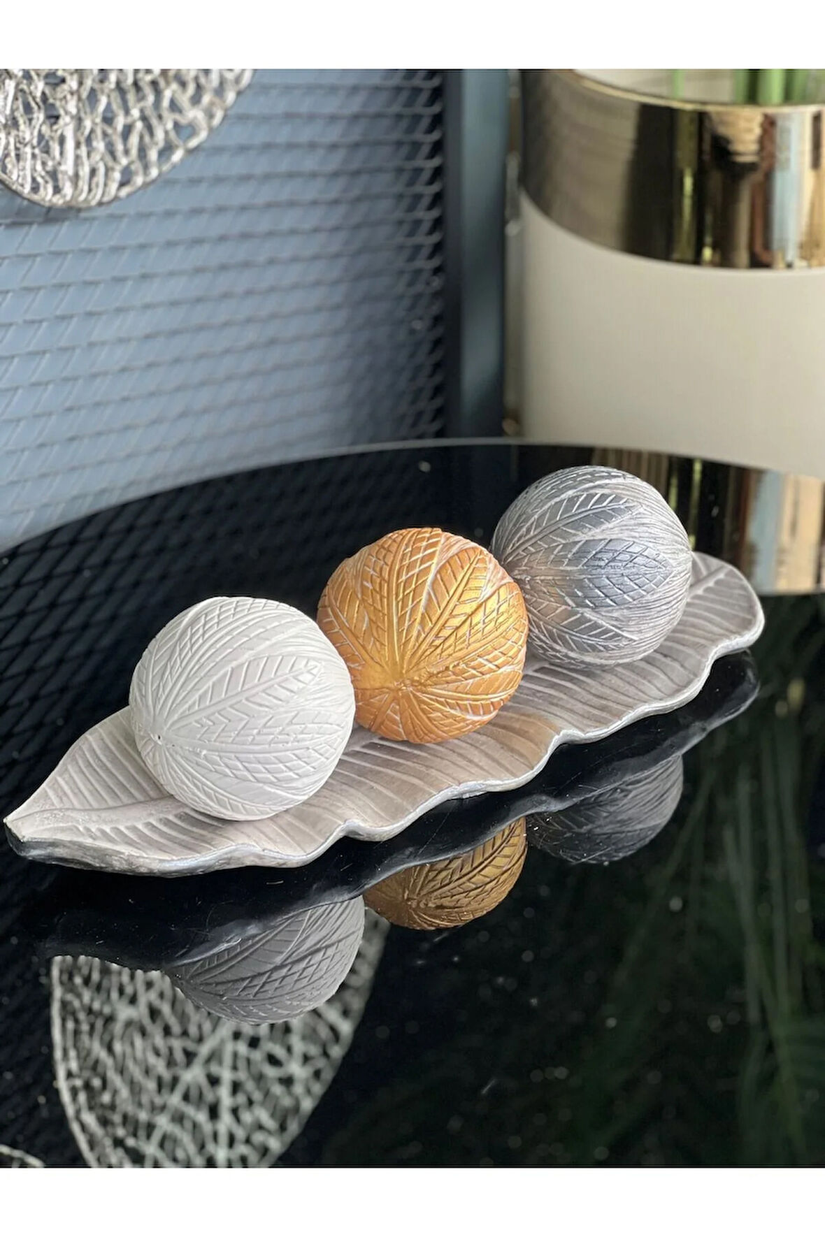 3 Top Yaprak Tepsi Dekor Set No:12