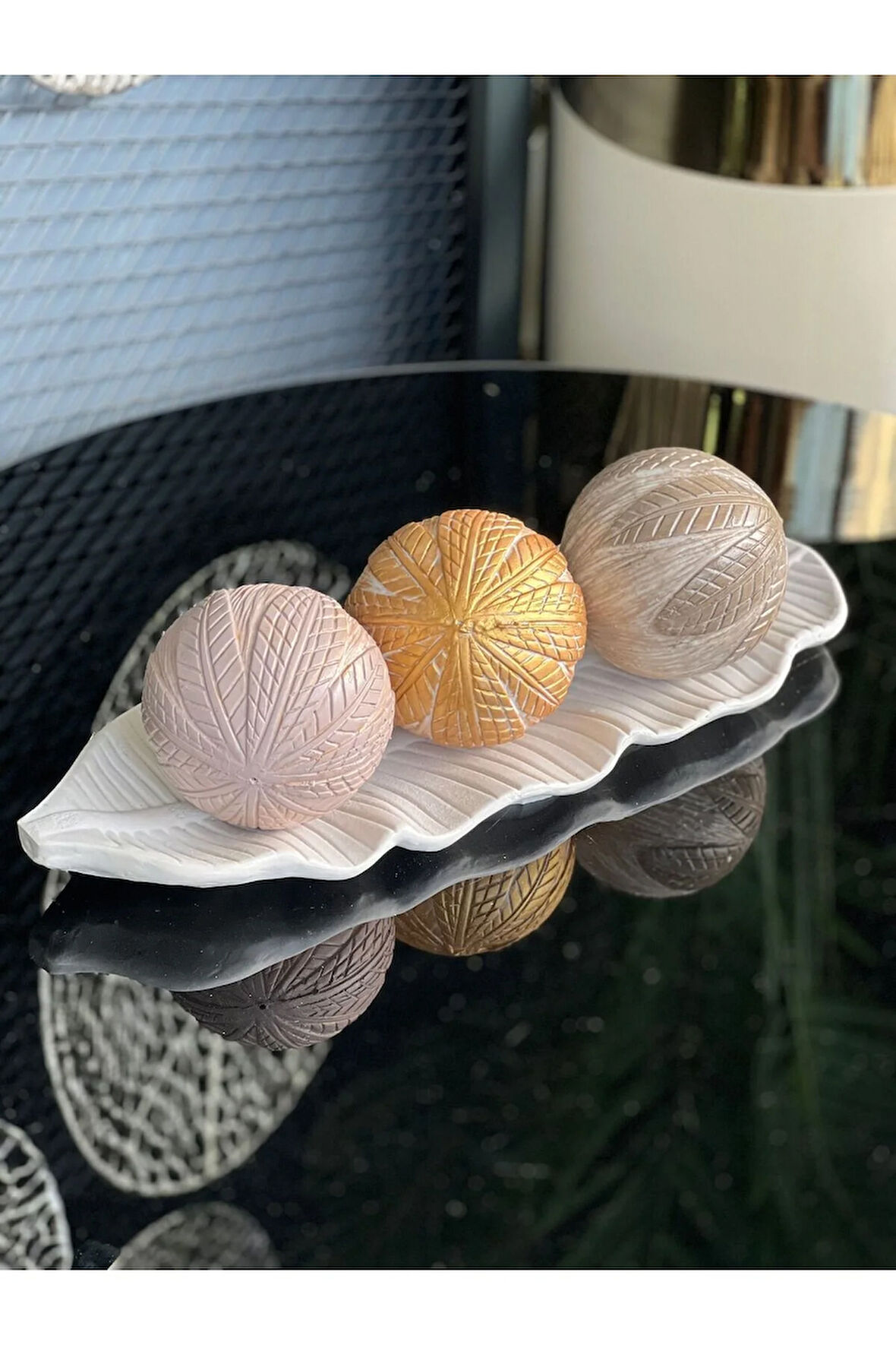 3 Top Yaprak Tepsi Dekor Set No:14