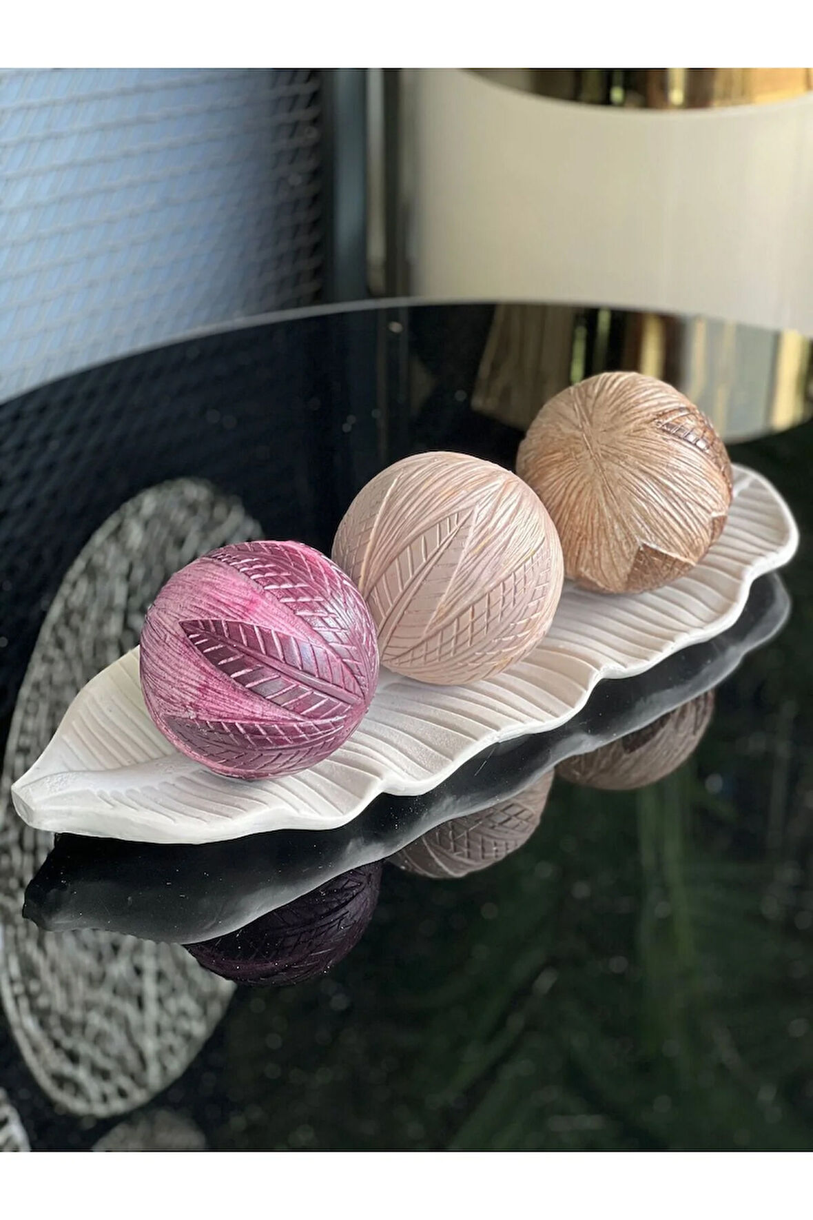 3 Top Yaprak Tepsi Dekor Set No:17