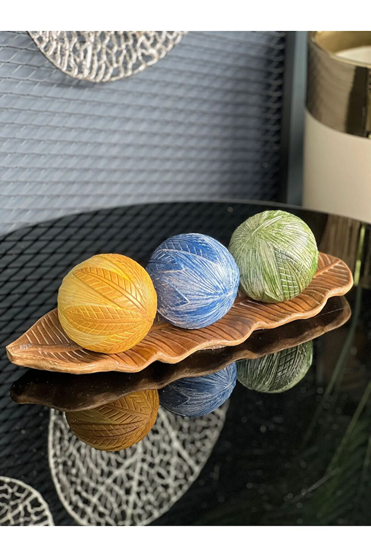 3 Top Yaprak Tepsi Dekor Set No:8