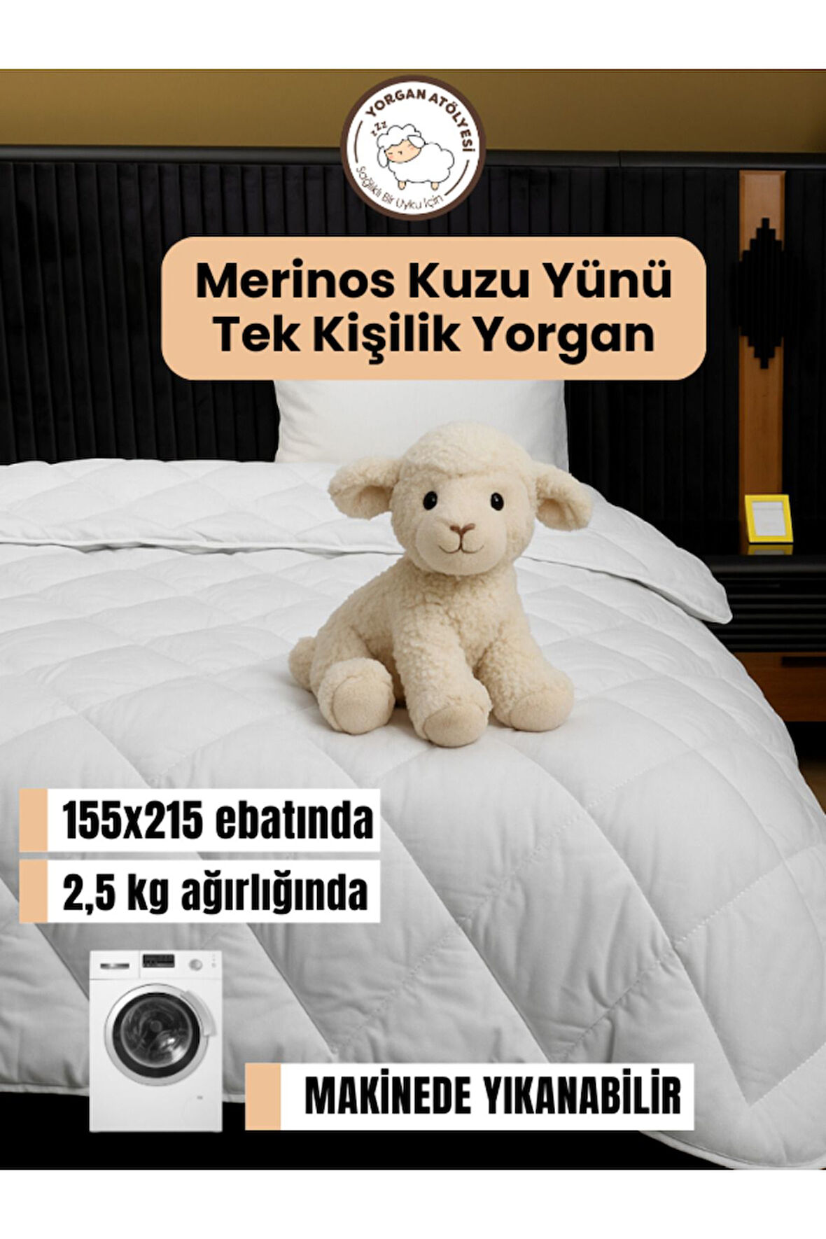 Tek Kişilik Yün Yorgan 155x215 Cm - %100 Kuzu Yünü, 2.5 Kg, Nefes Alır, Terletmez, 4 Mevsim Konfor