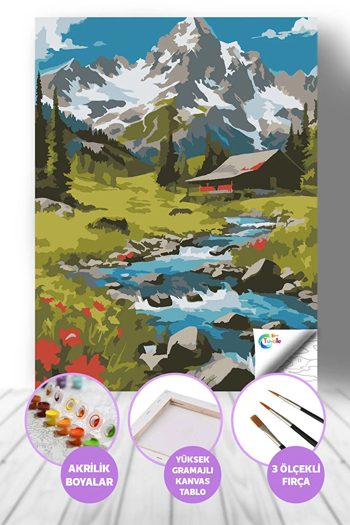 Yayla Deresi Sayılarla Boyama Seti, Hobi Seti, 40X50 Tablo, Fırça Boya, Numaralı Tuval
