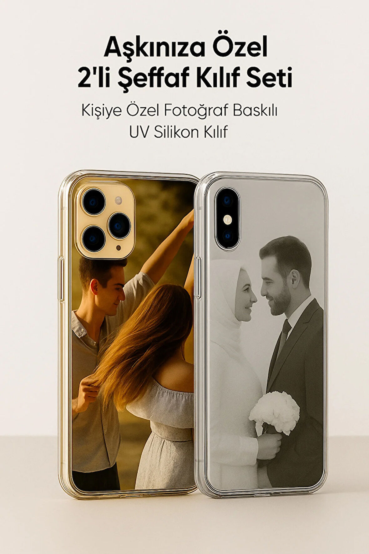 Aşkınıza Özel 2’li Kılıf Seti – Sevgiliye Hediyelik Şeffaf UV Baskı Telefon Kılıfı