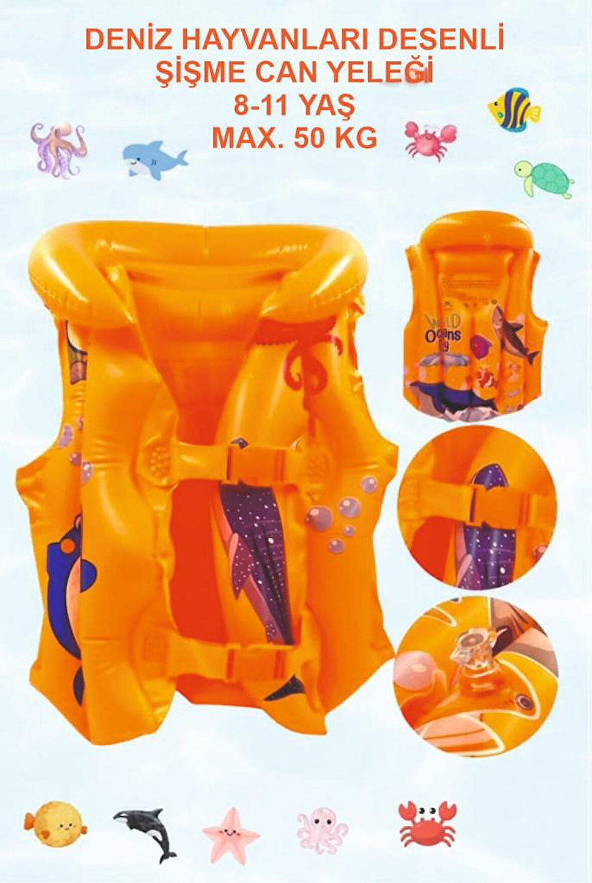 Turuncu Hayvan Desen 8-11 Yaş Çocuklar Için Şişme Havuz Ve Deniz Can Yeleği, Yüzme Öğrenme Life West
