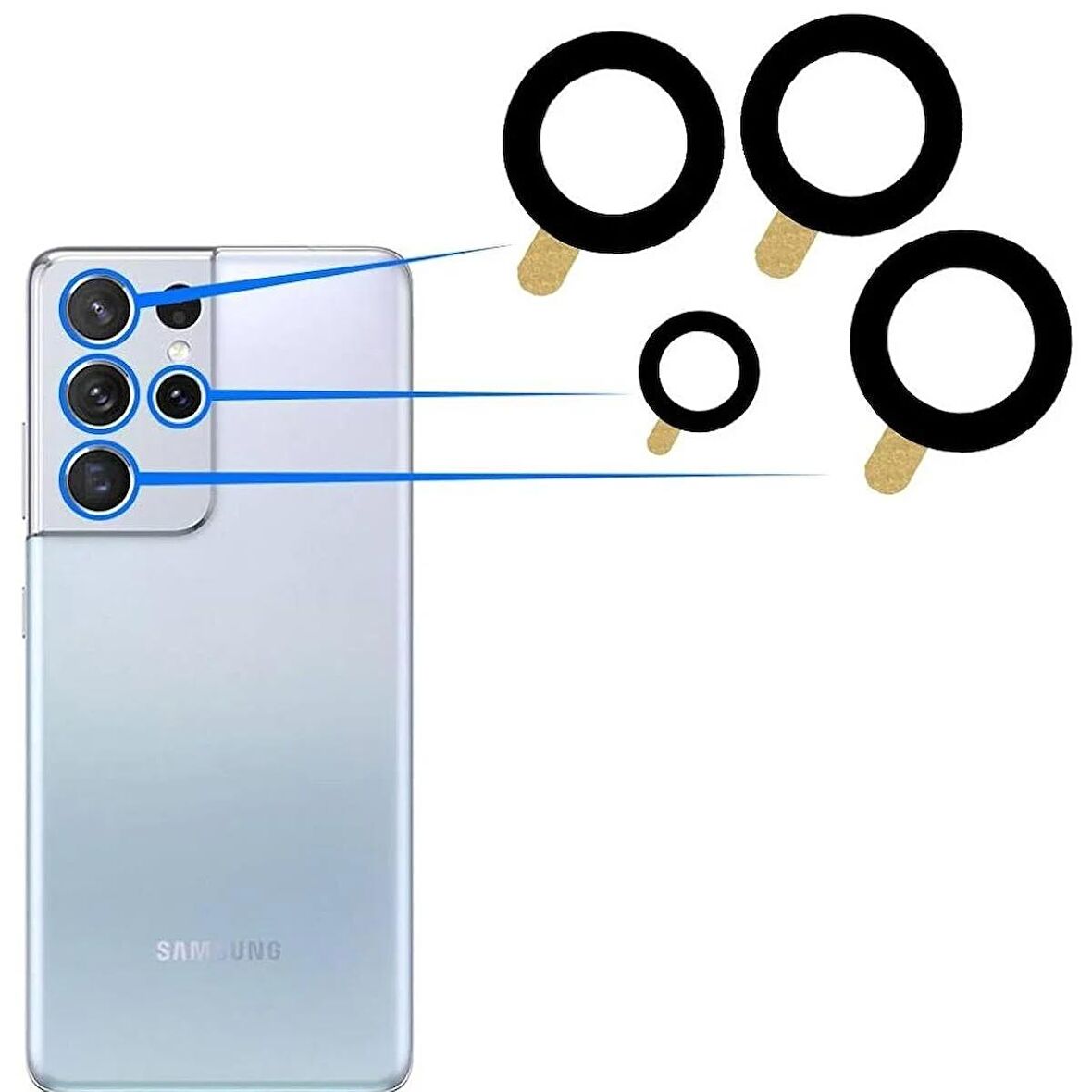 Samsung Galaxy S21 Ultra 5G G998 İle Uyumlu Kamera Camı Tekli Set