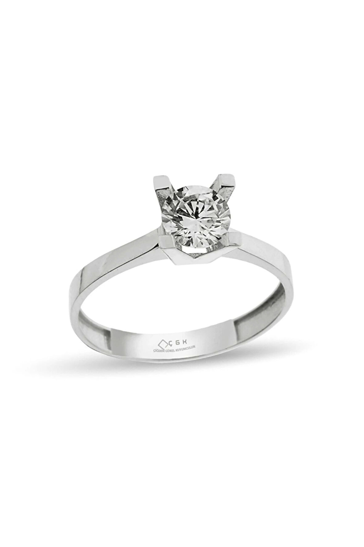 Beyaz Tektaş Altın Yüzük