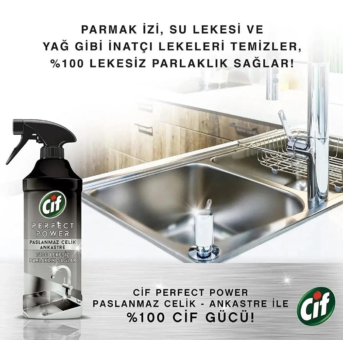 Cif Perfect Power Paslanmaz Çelik Ve Ankastre Yüzeyler Için Sprey Temizleyici 435 Ml