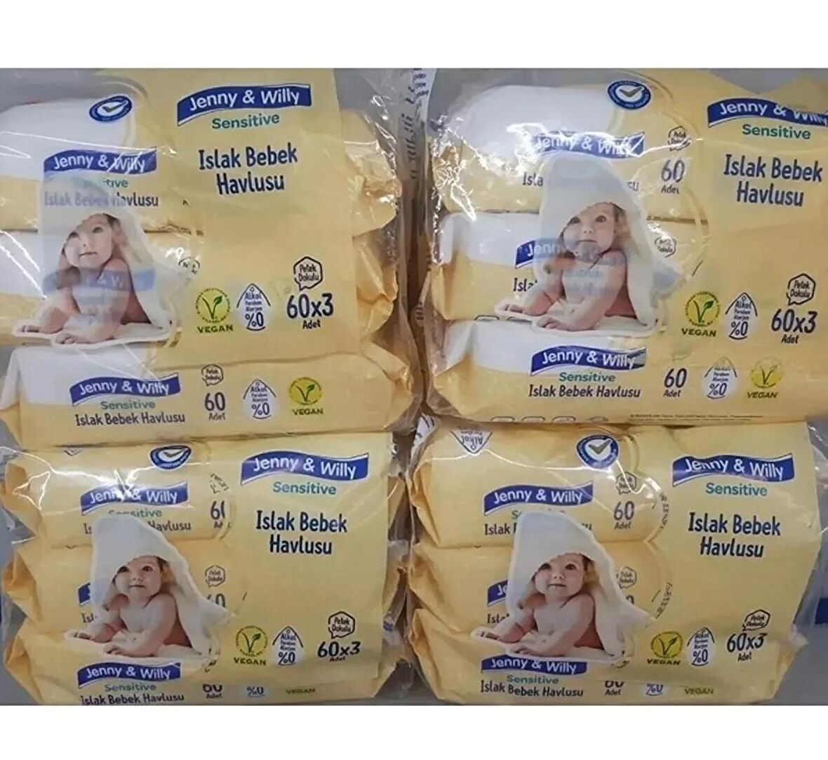 Jenny & Willy Sensitive Islak Bebek Havlusu 60 Yaprak (4 Adet 3 lü Paket)